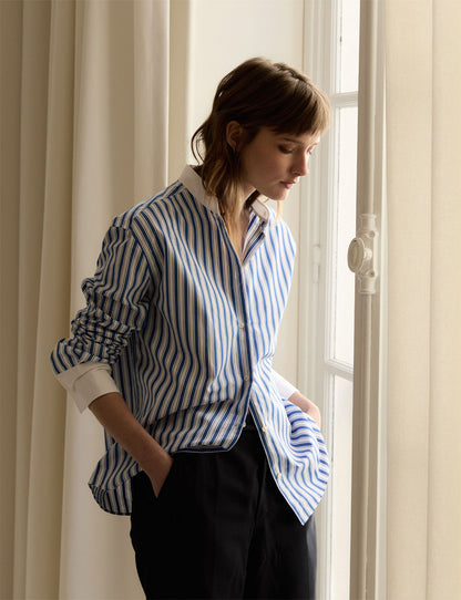 Maude blue striped shirt