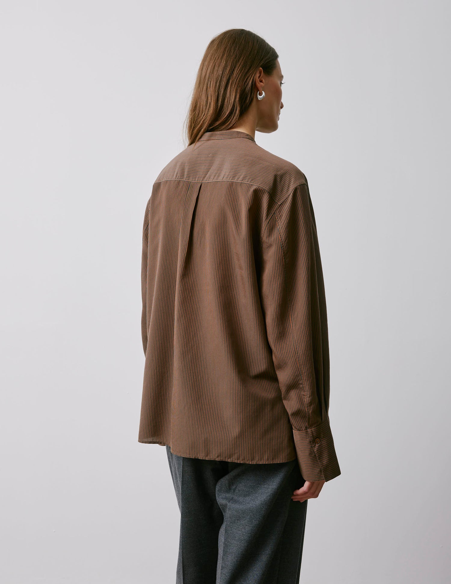 Chemise oversize Maureen rayée marron - Lyocell - Col Officier#3