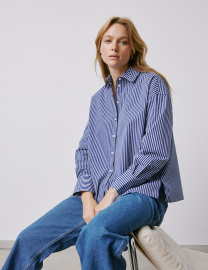 Chemise oversize Mélanie rayée bleue