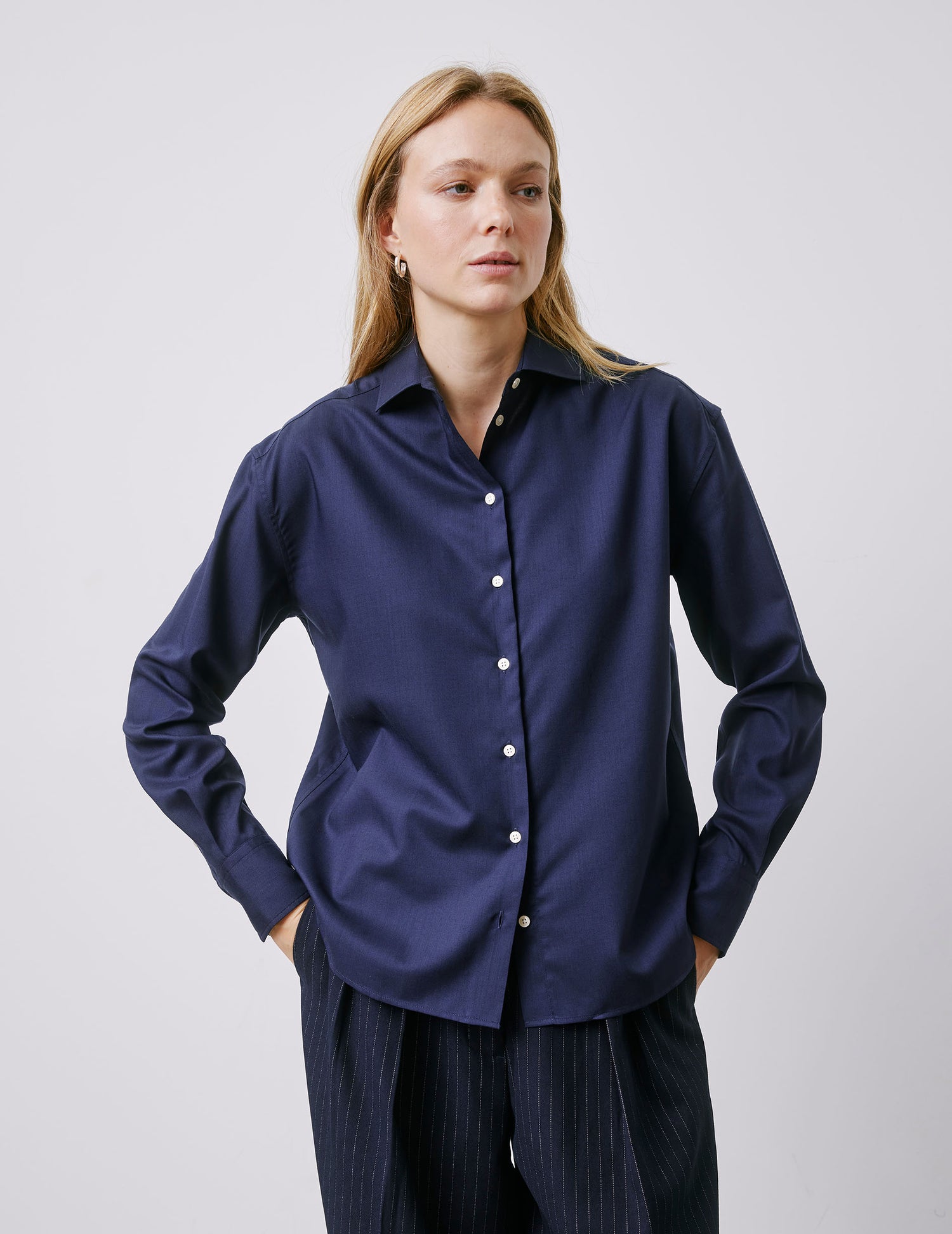 Chemise Mélinda en laine vierge bleu marine - Laine vierge - Col Italien#3