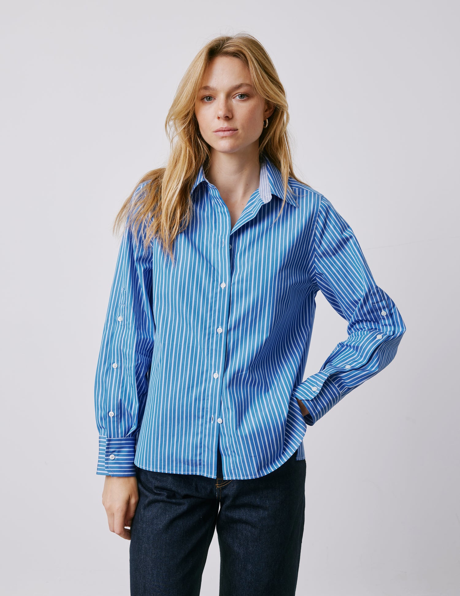 Chemise Meryl rayée bleue - Popeline - Col Chemise