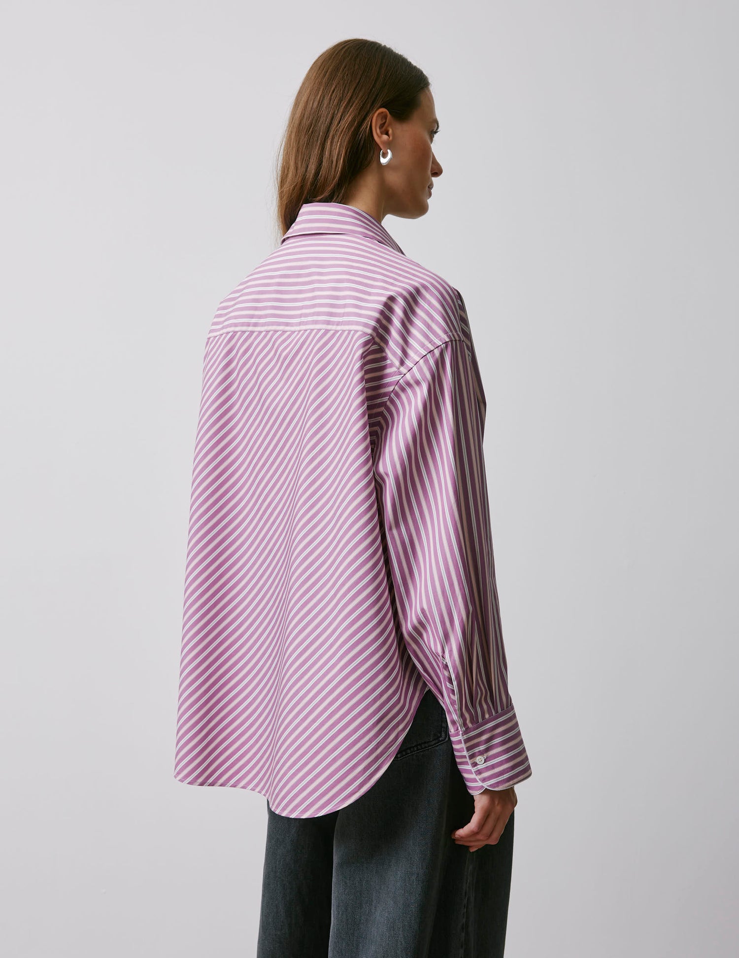 Chemise oversize Soffy rayée rose et violet - Popeline - Col Chemise#4