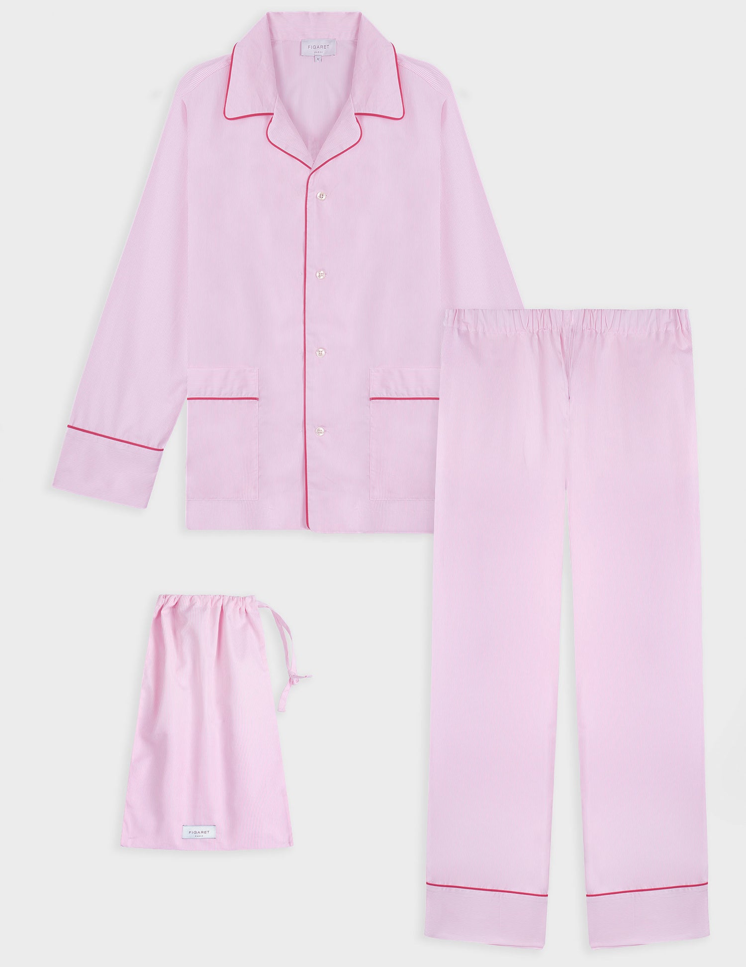 Pyjama Louise en popeline rayée rose