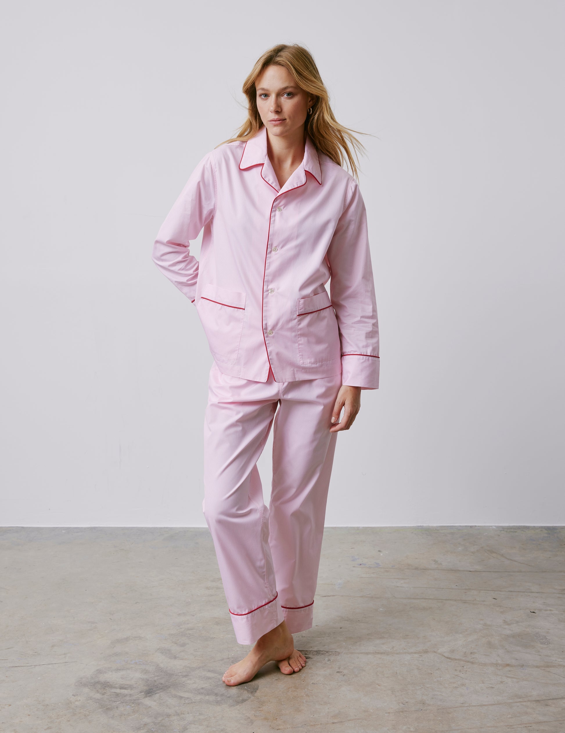 Pyjama Louise en popeline rayée rose