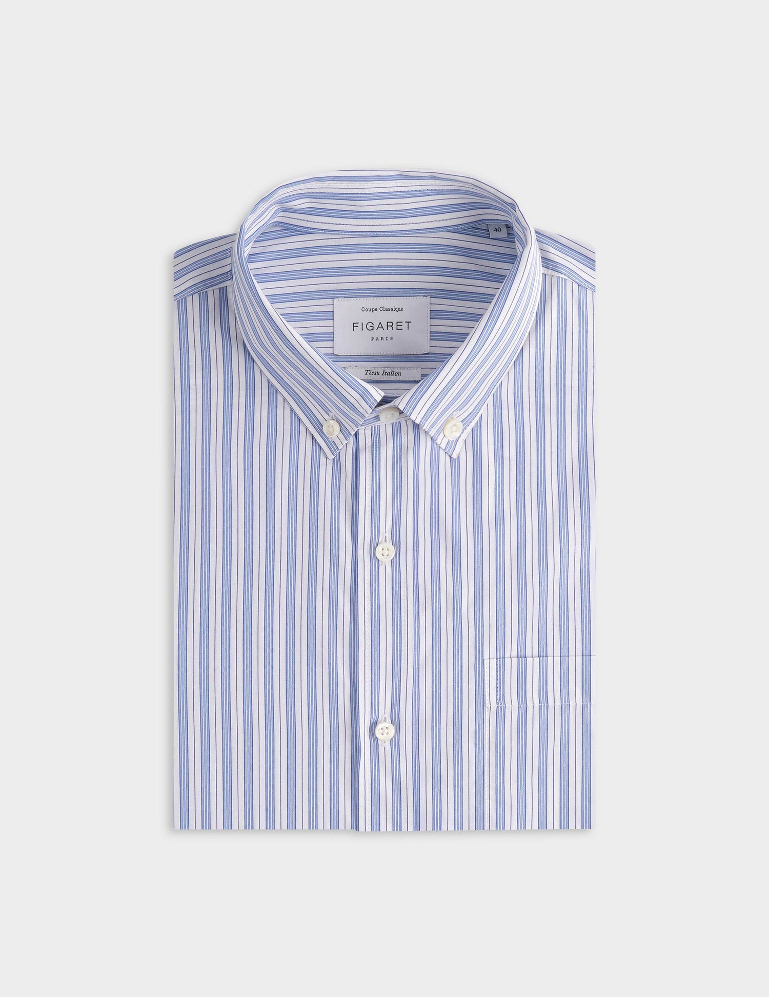 Chemise classique rayée bleue - Popeline - Col Américain#2