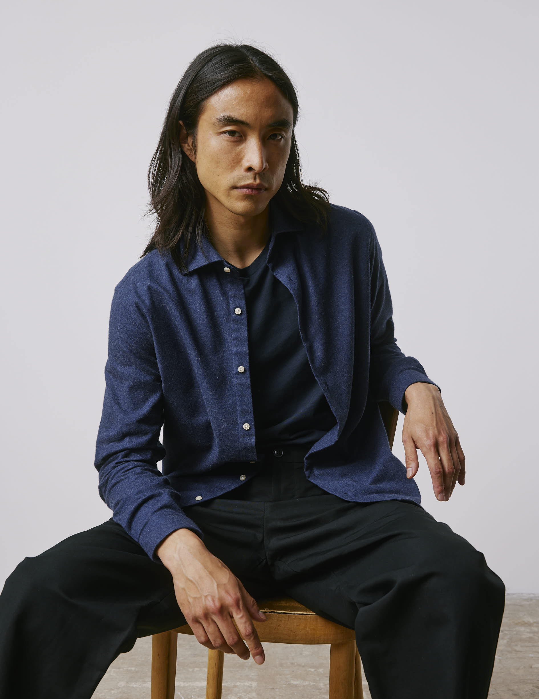 Chemise Aristote bleue - Flanelle - Col Italien