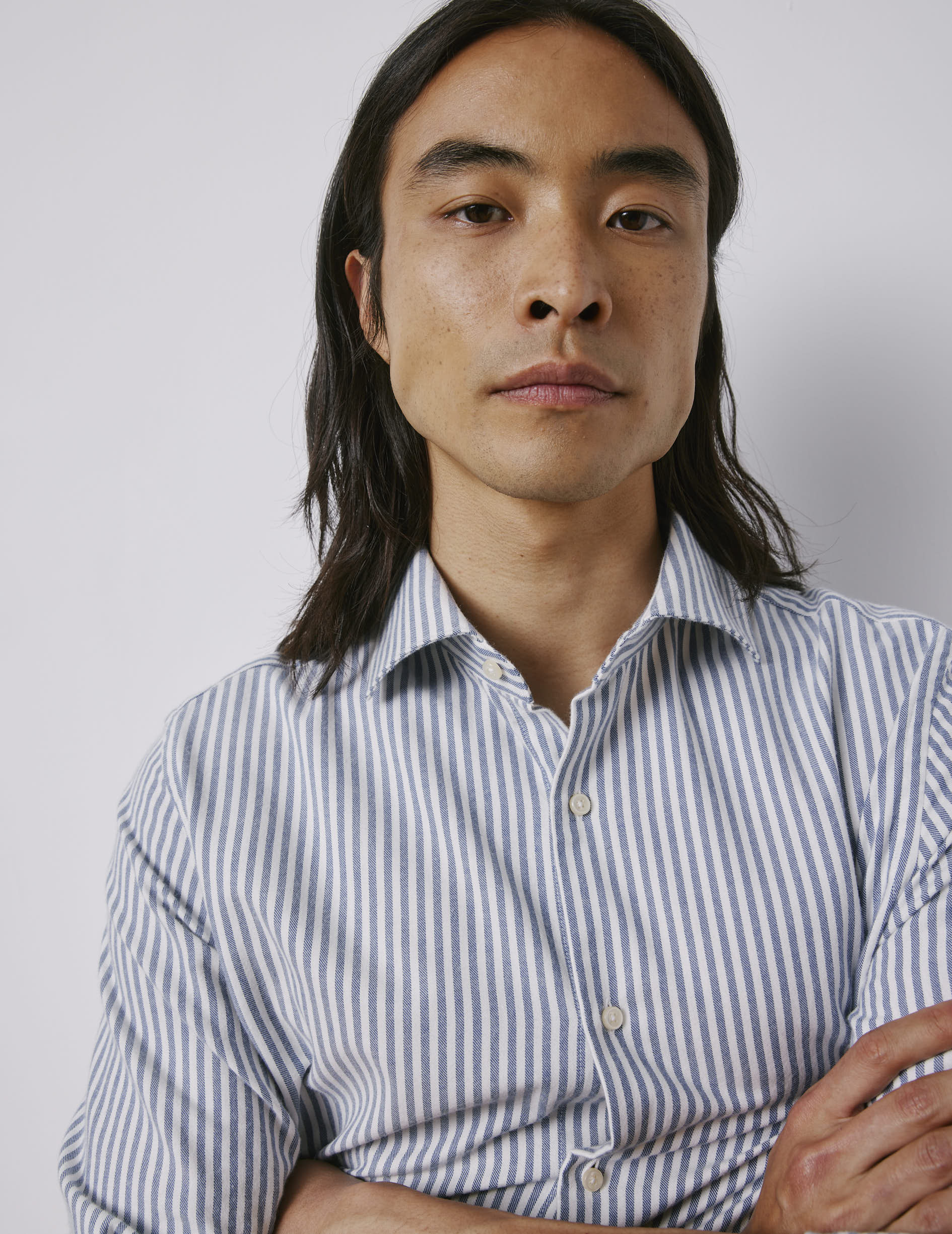 Chemise Aristote rayée bleu marine - Flanelle - Col Italien