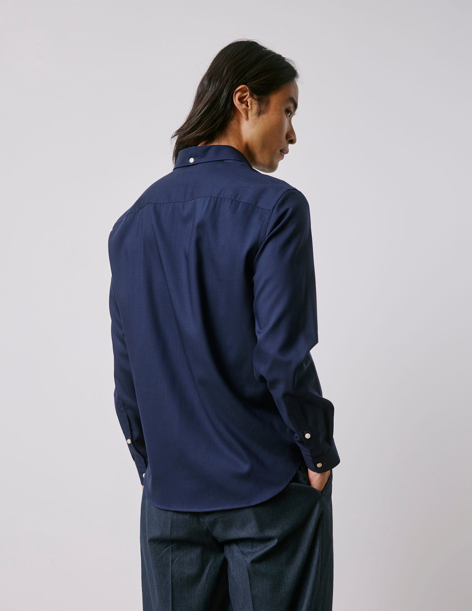 Chemise Aristote en laine vierge bleu marine - Laine vierge - Col Italien#2