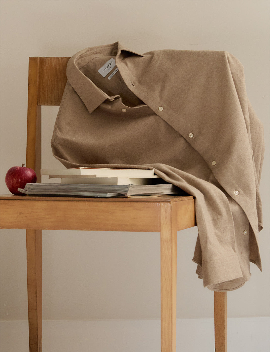 Chemise Auguste beige - Flanelle - Col Français