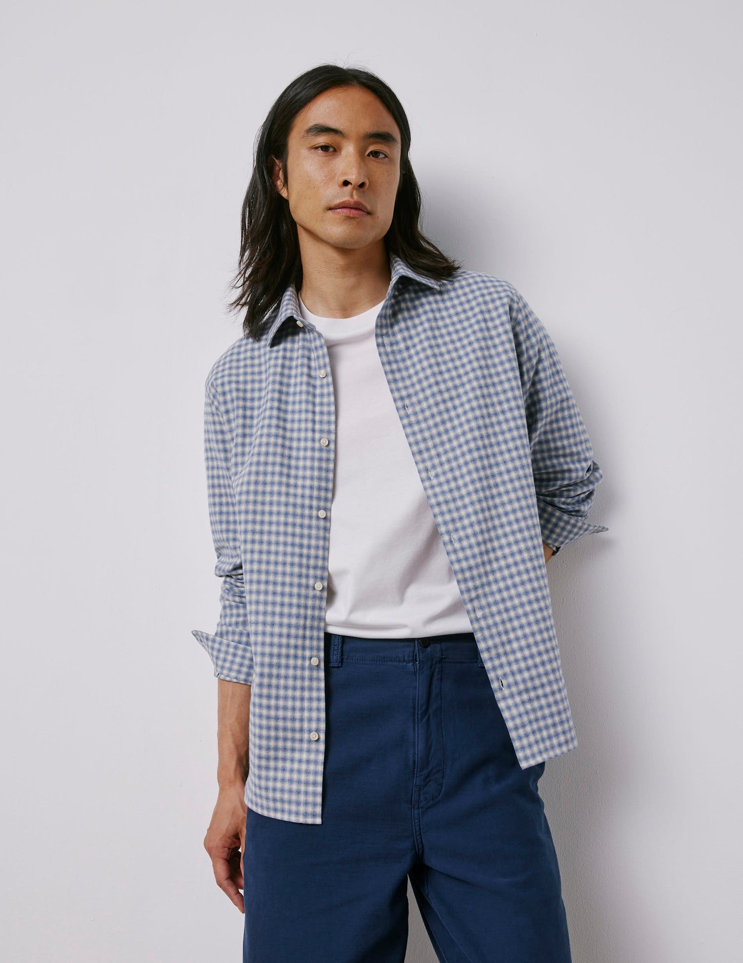 Chemise Auguste à carreaux bleus - Flanelle - Col Français#3