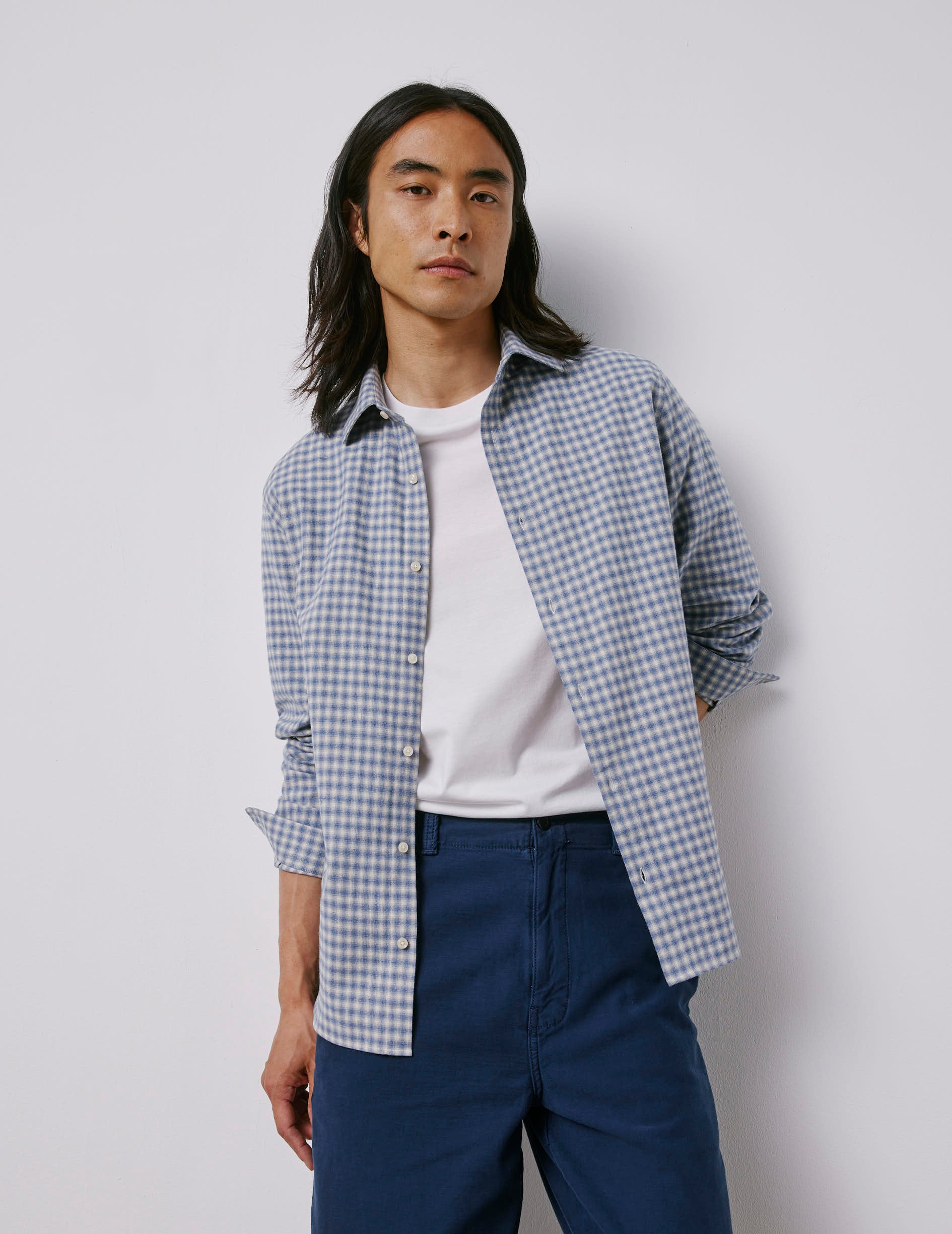 Chemise Auguste à carreaux bleus - Flanelle - Col Français