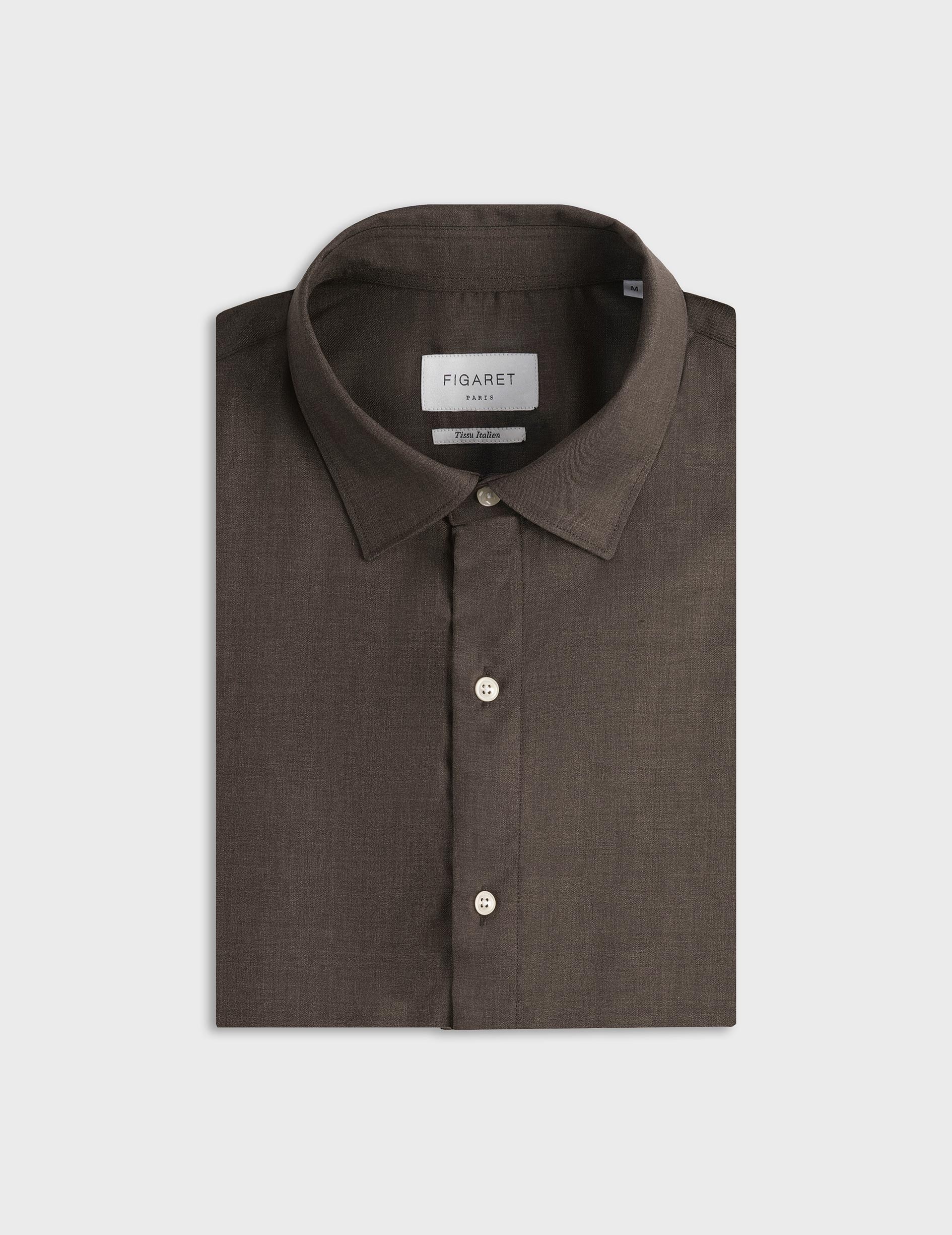 Chemise Auguste en laine vierge marron - Toile - Col Français