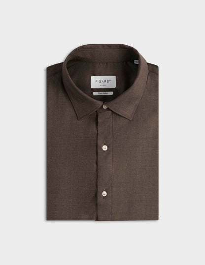 Chemise Auguste en laine vierge marron