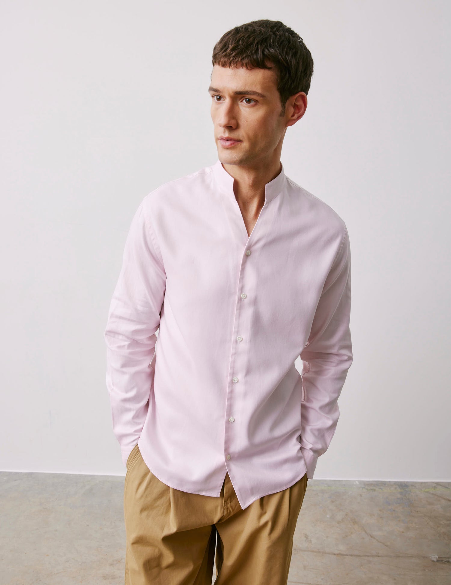 Chemise Carl rose - Façonné - Col Droit ouvert