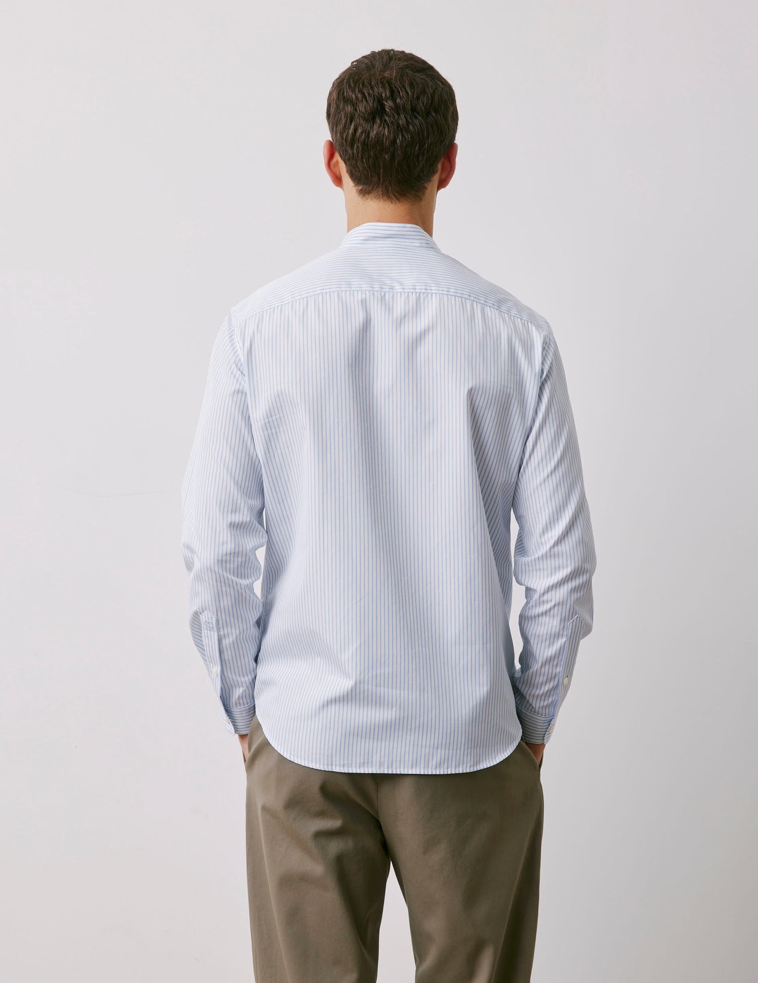 Chemise Carl rayée bleue - Popeline - Col Droit ouvert#2