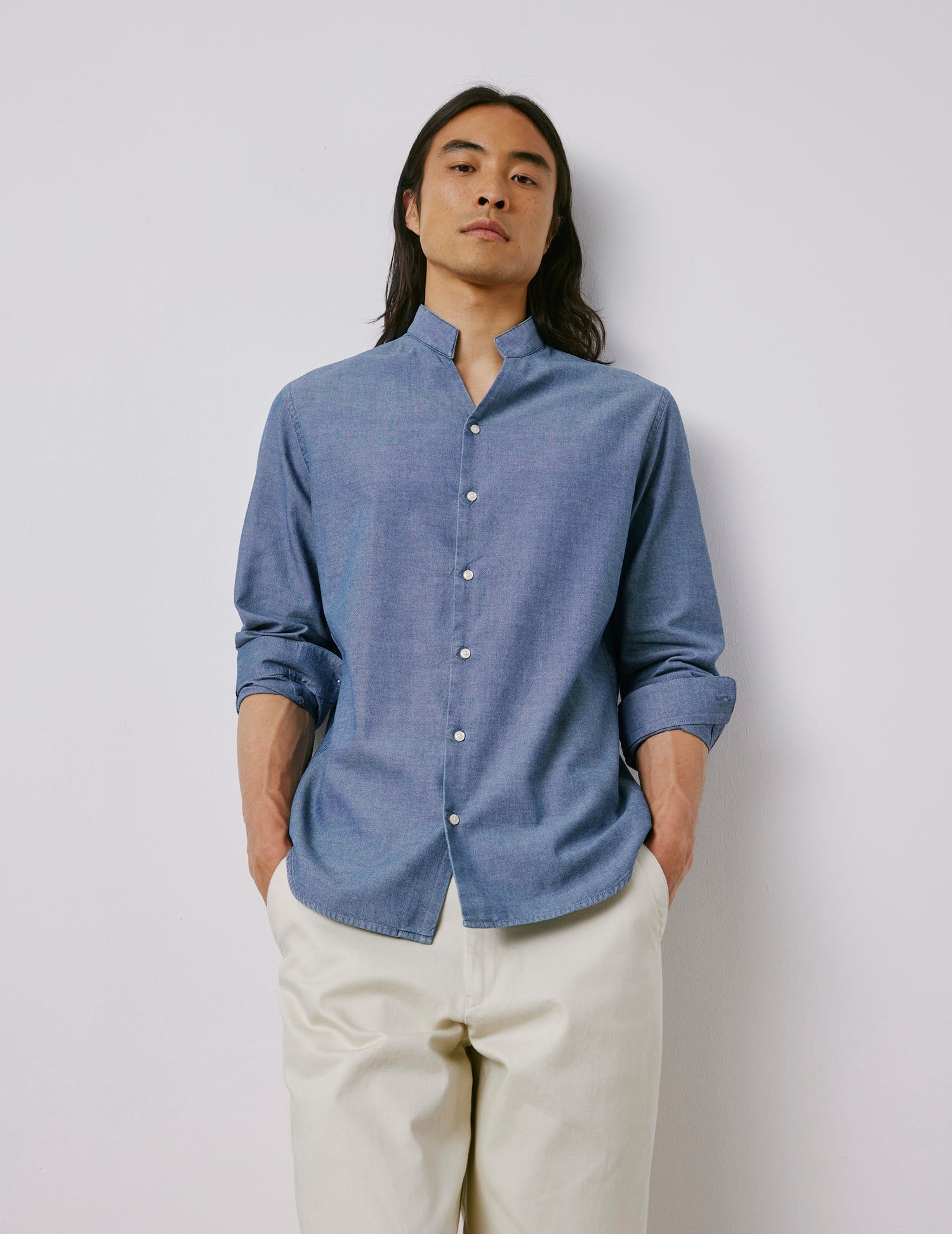 Chemise Carl bleue - Denim - Col Droit ouvert#3