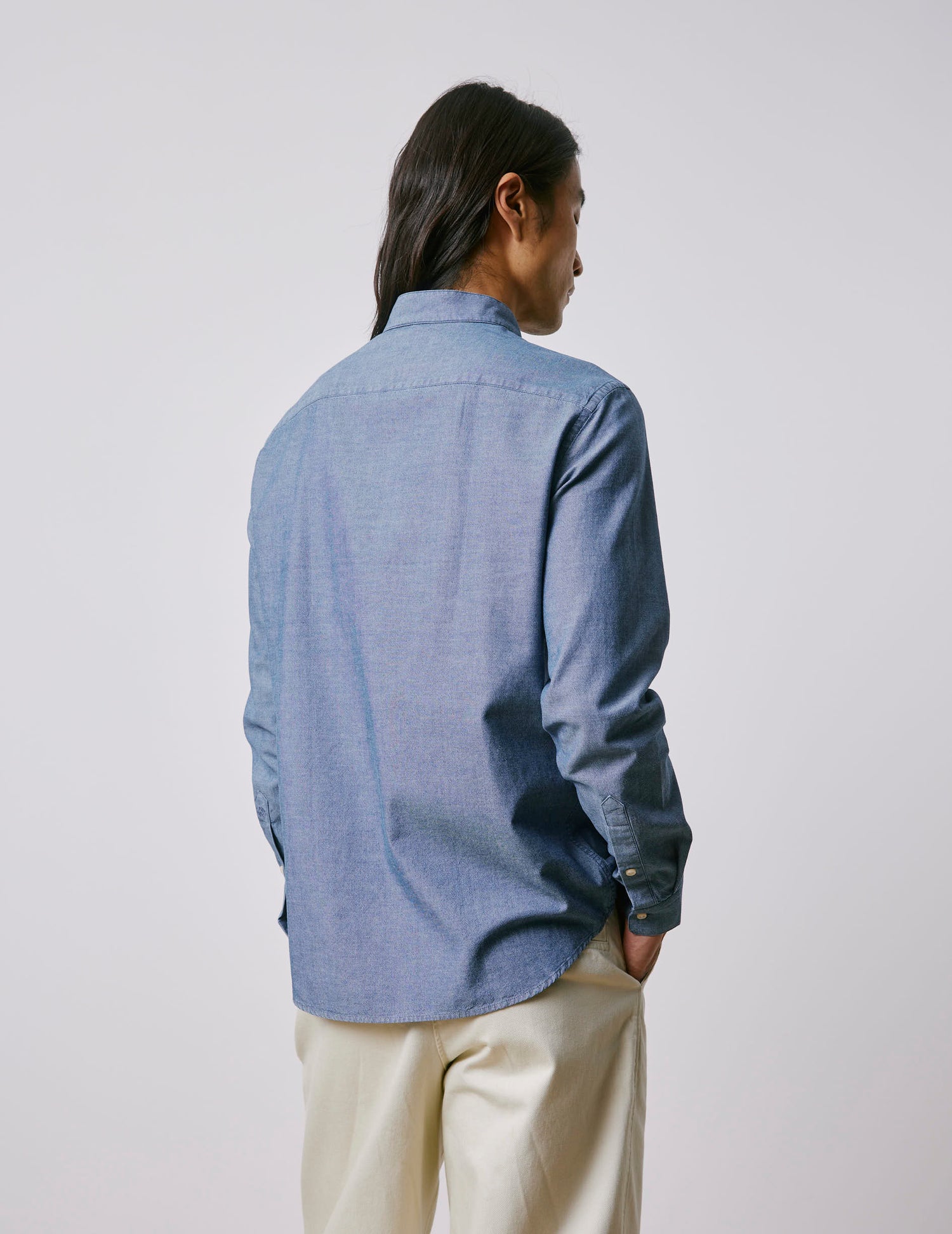 Chemise Carl bleue - Denim - Col Droit ouvert#2