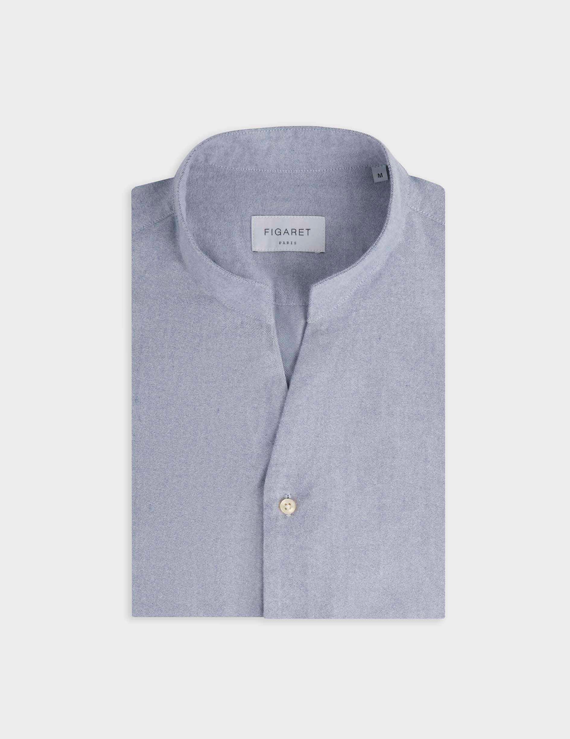 Chemise Carl bleue - Oxford gratté - Col Droit ouvert