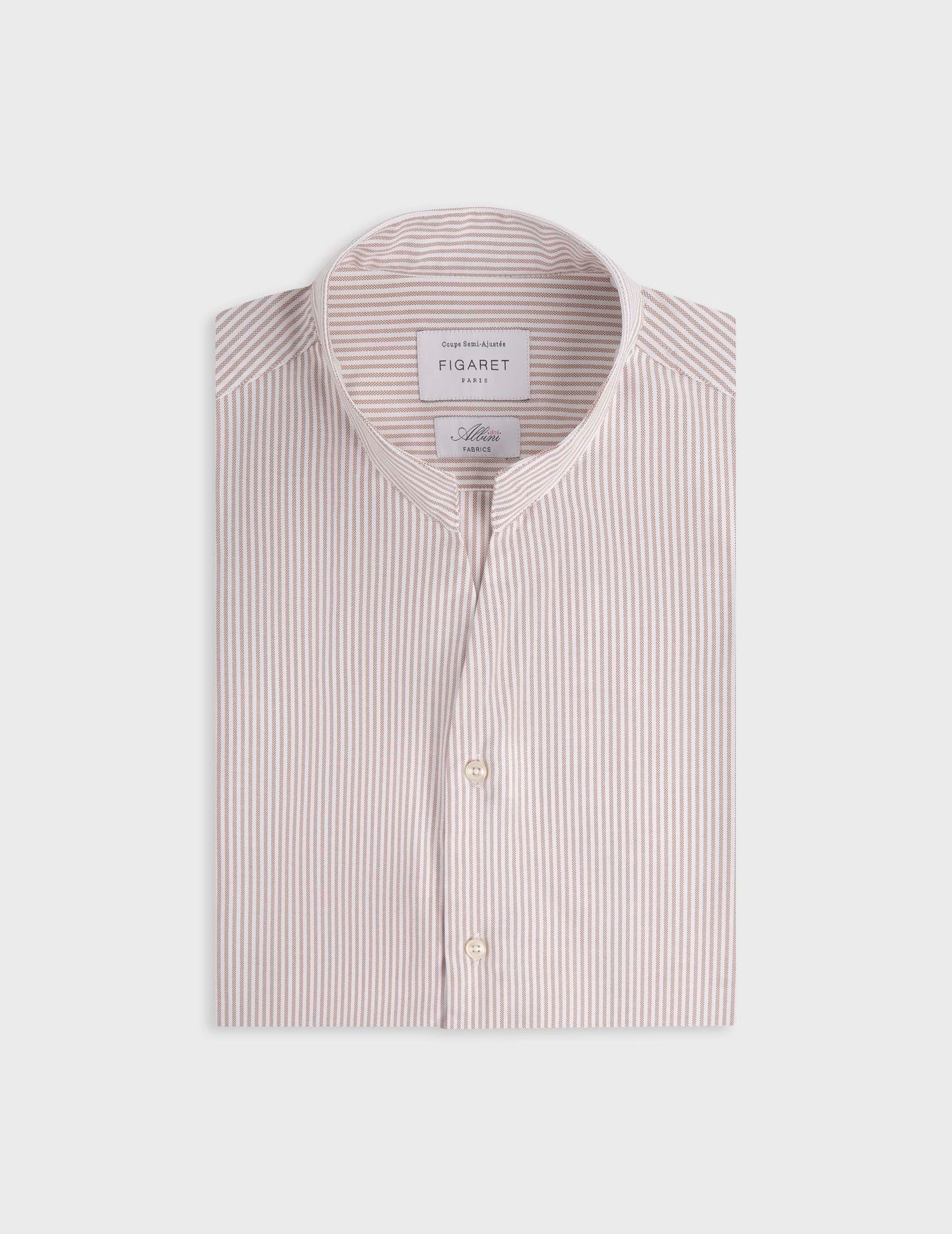 Chemise Carl rayée marron - Oxford - Col Droit ouvert