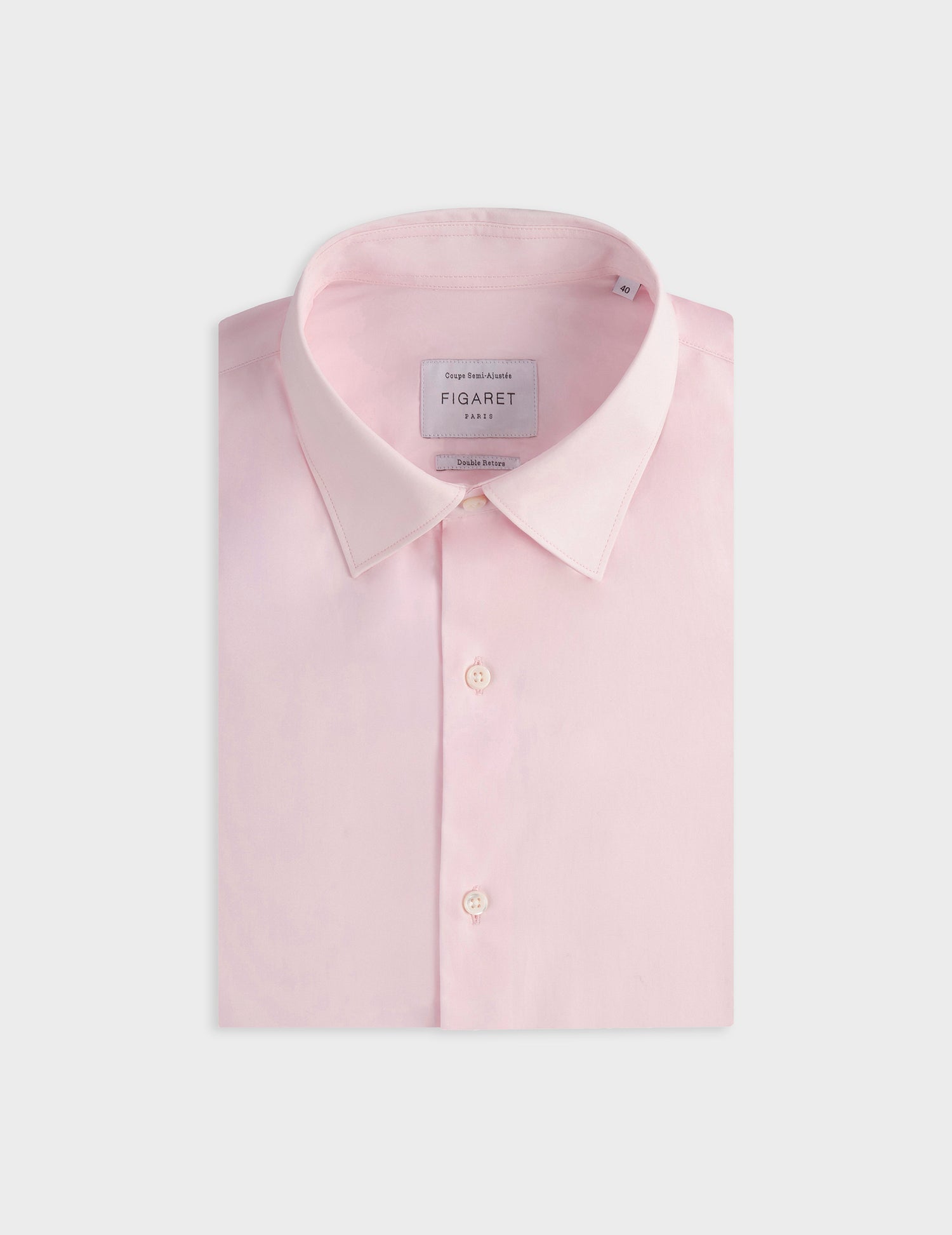 Chemise semi-ajustée rose - Popeline - Col Figaret - Poignets Mousquetaires
