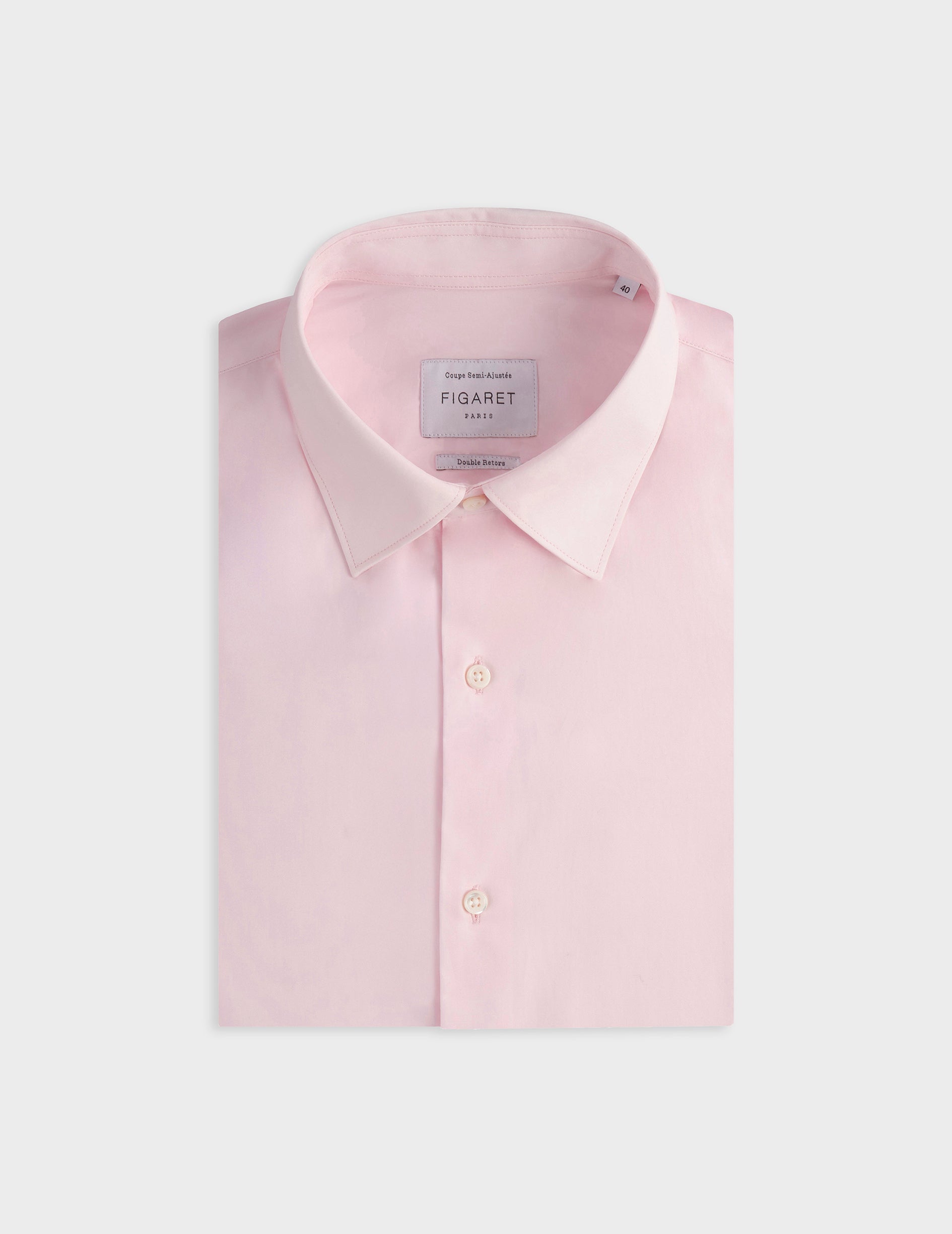 Chemise semi-ajustée rose - Popeline - Col Figaret - Poignets Mousquetaires