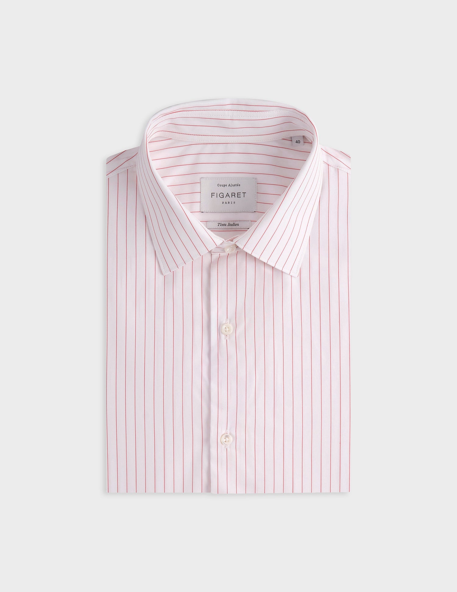Chemise ajustée rayée rouge - Popeline - Col Figaret