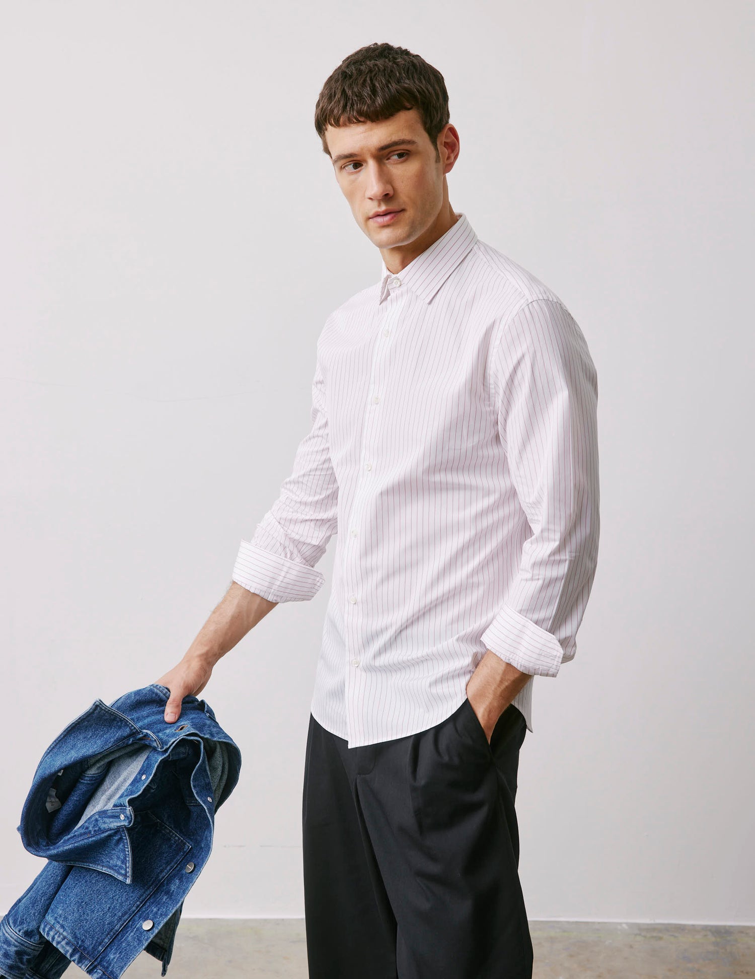 Chemise ajustée rayée rouge - Popeline - Col Figaret#3