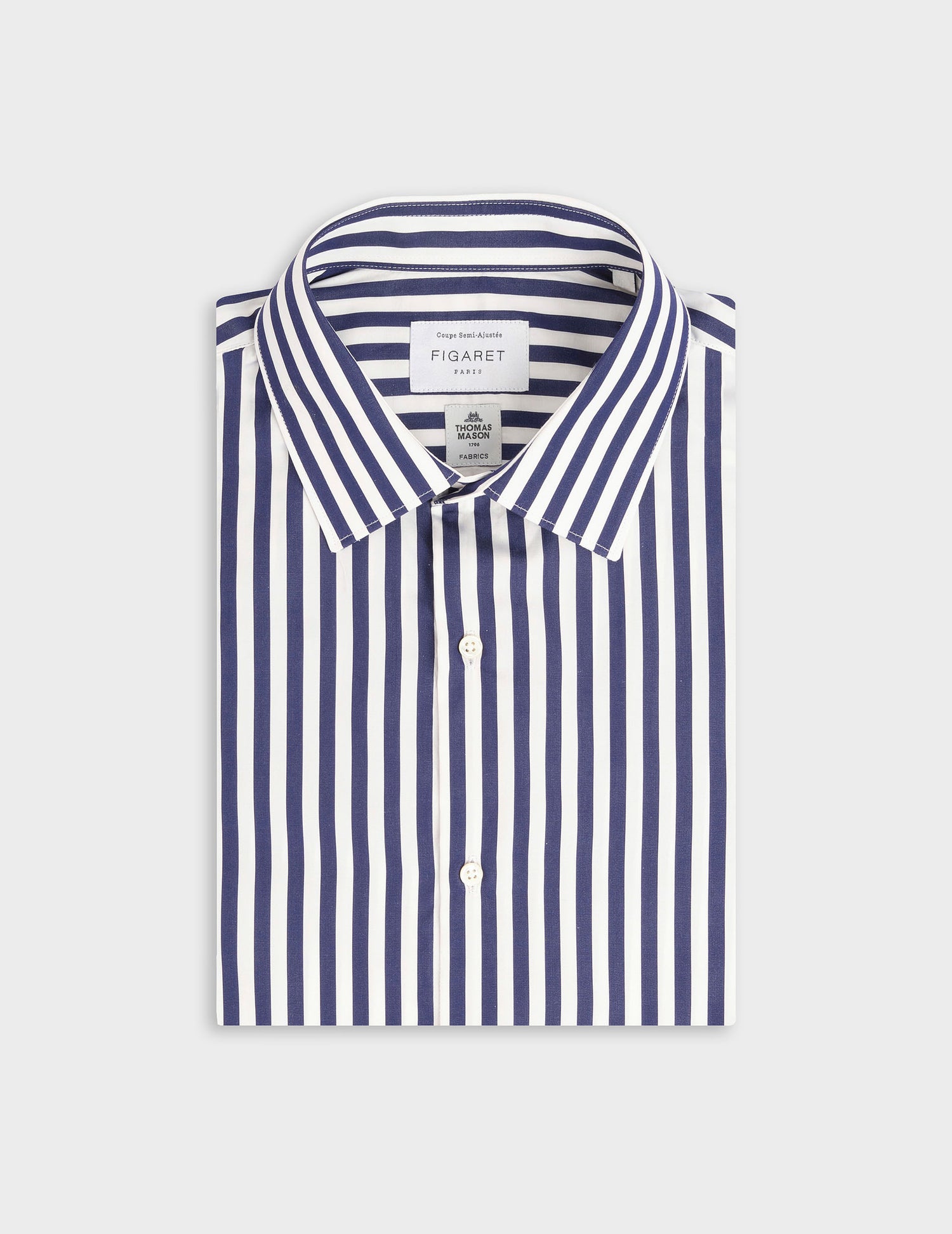 Chemise semi-ajustée rayée bleu marine - Popeline - Col Figaret
