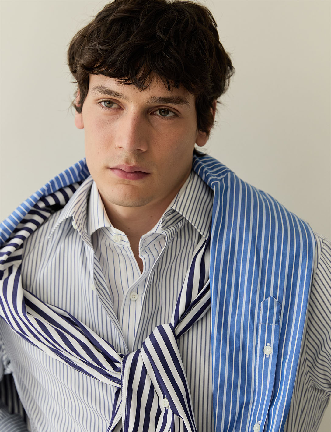 Chemise semi-ajustée rayée bleu marine - Popeline - Col Figaret#3