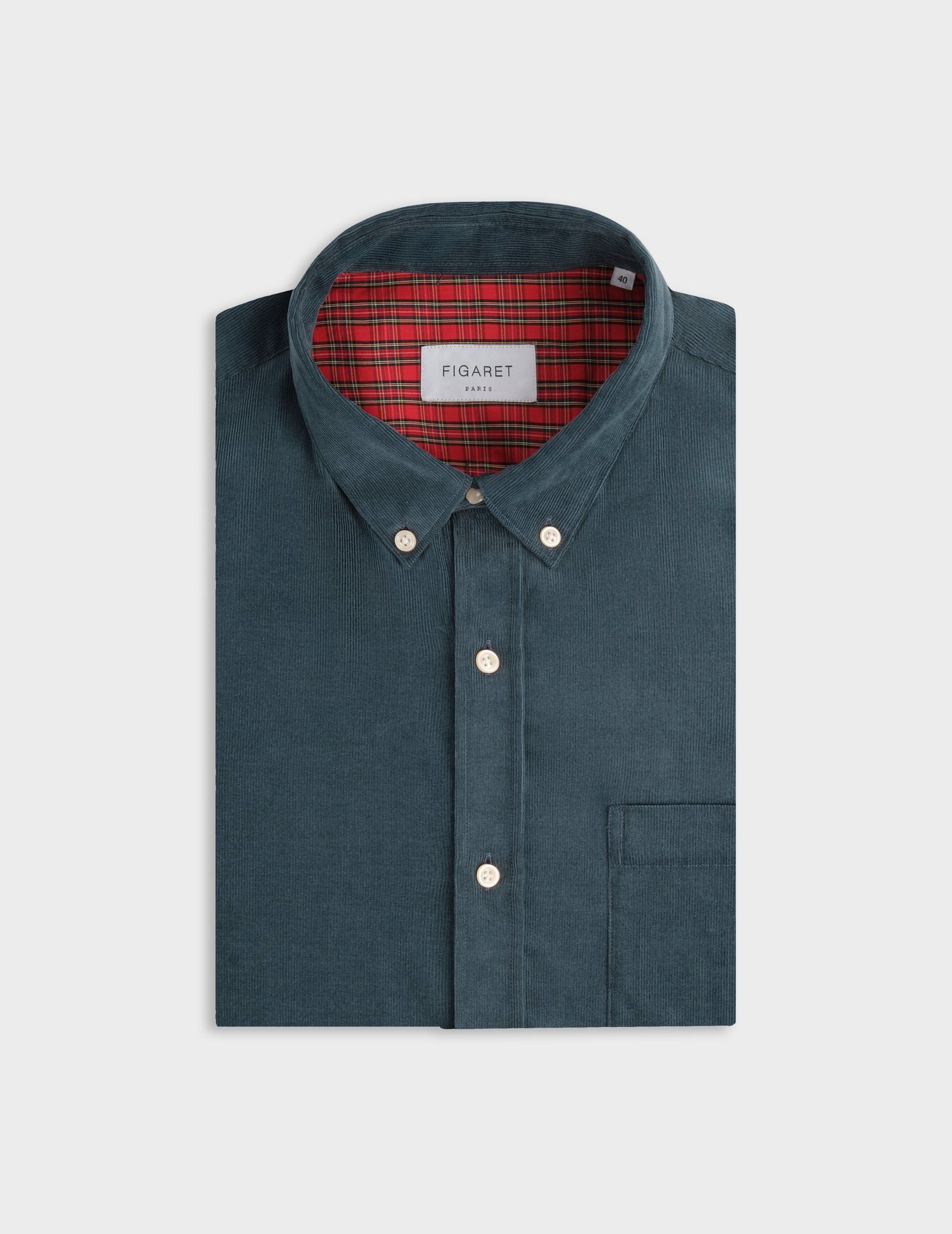 Chemise Gabriel en velours bleu - Velours - Col Américain