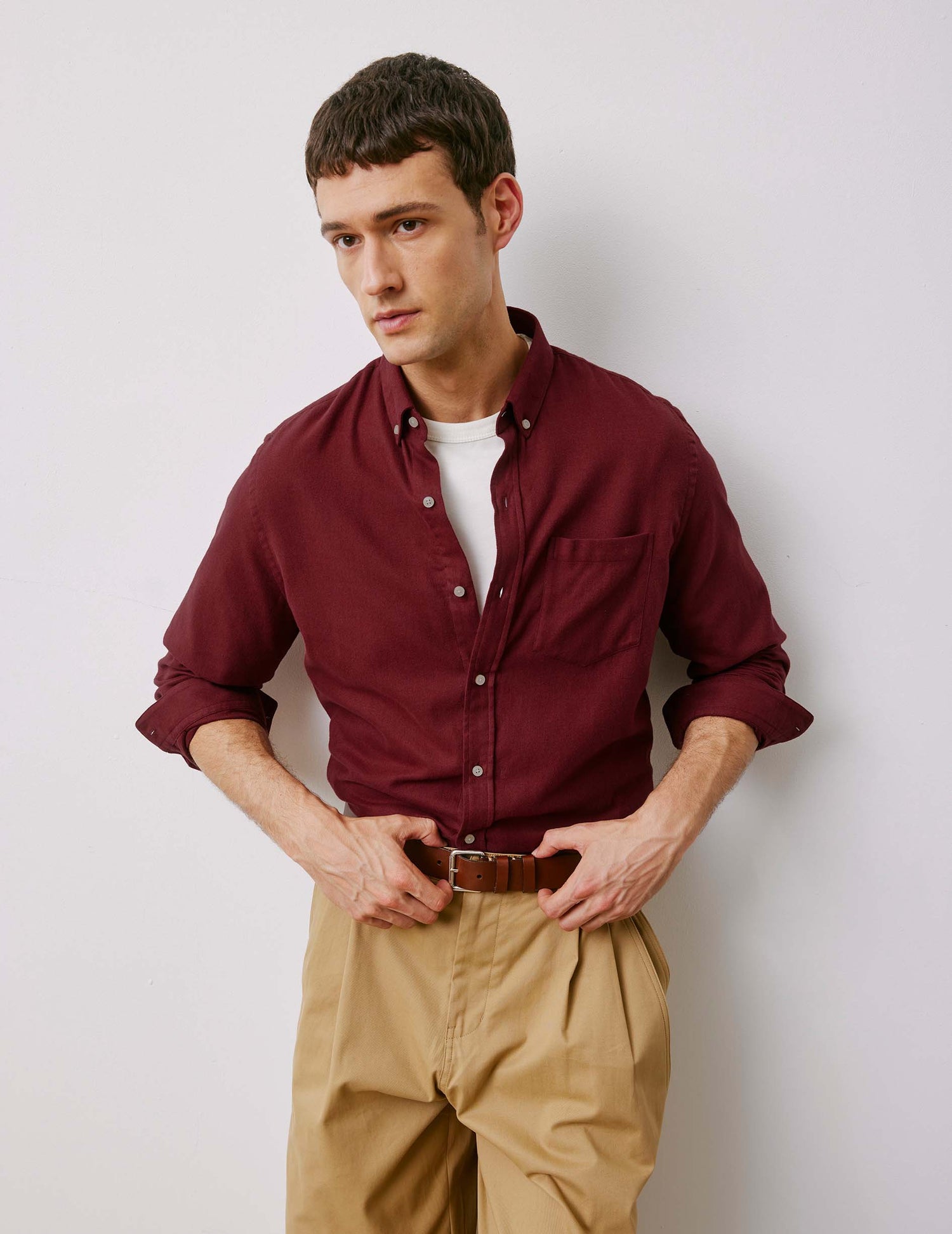 Chemise Gabriel bordeaux - Flanelle - Col Américain#4