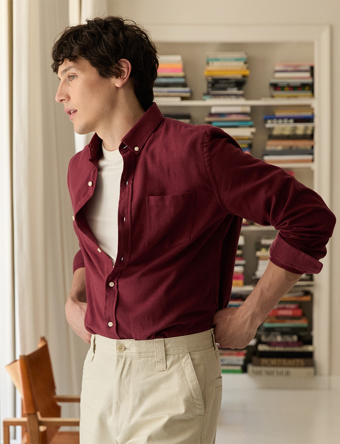 Chemise Gabriel bordeaux - Flanelle - Col Américain