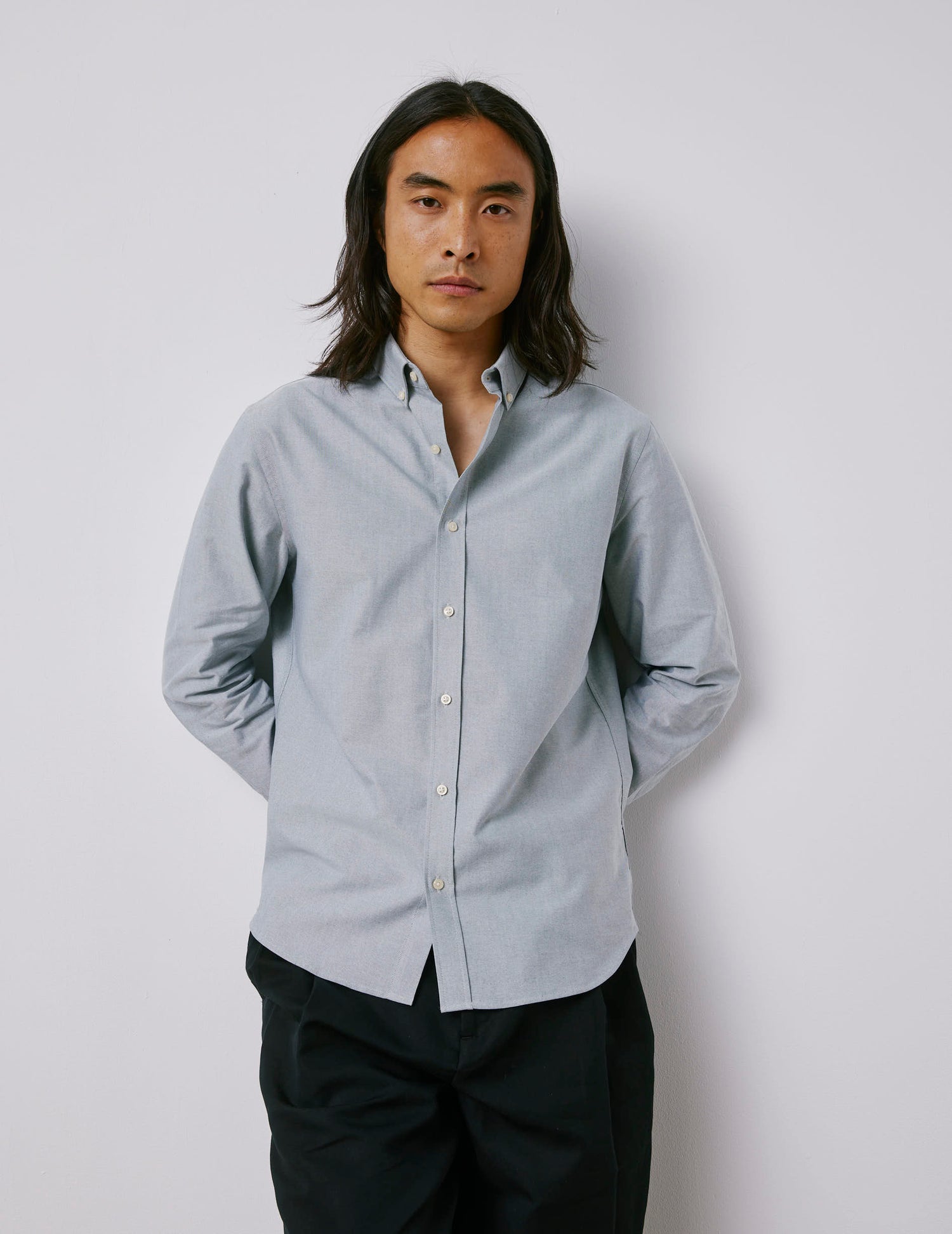 Chemise Gaspard vert gris - Oxford - Col Américain