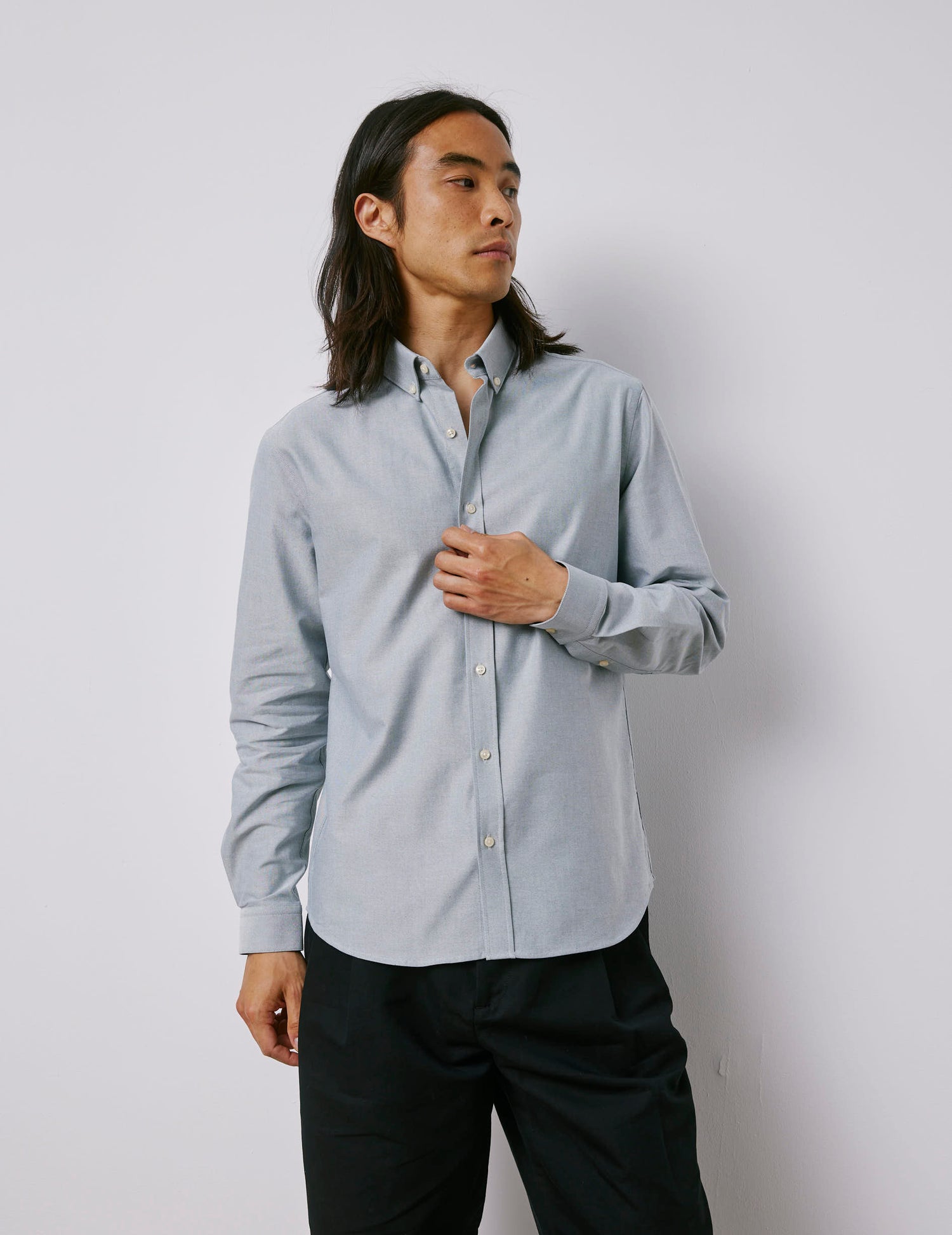 Chemise Gaspard vert gris - Oxford - Col Américain#3