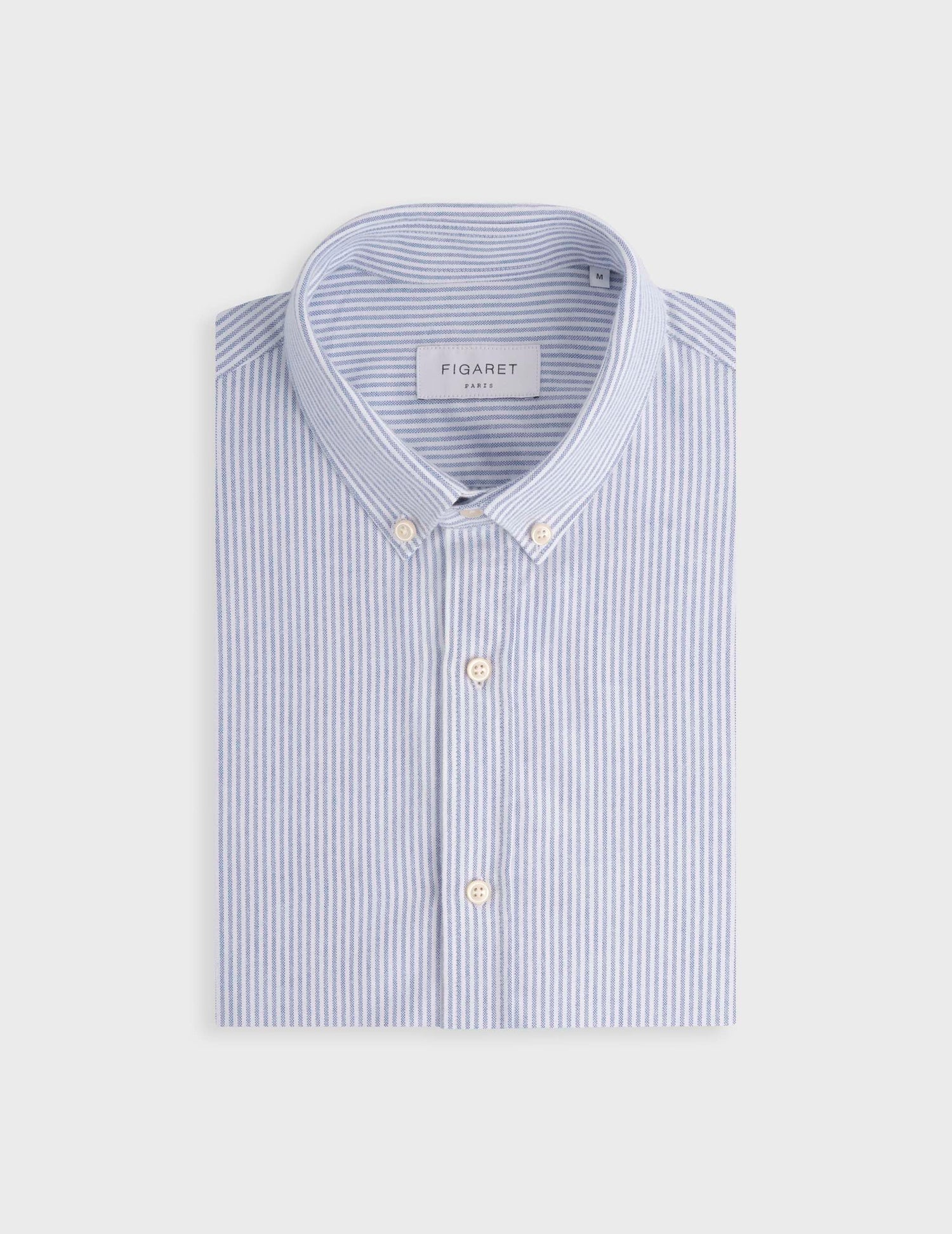 Chemise Gaspard rayée bleue - Oxford gratté - Col Américain