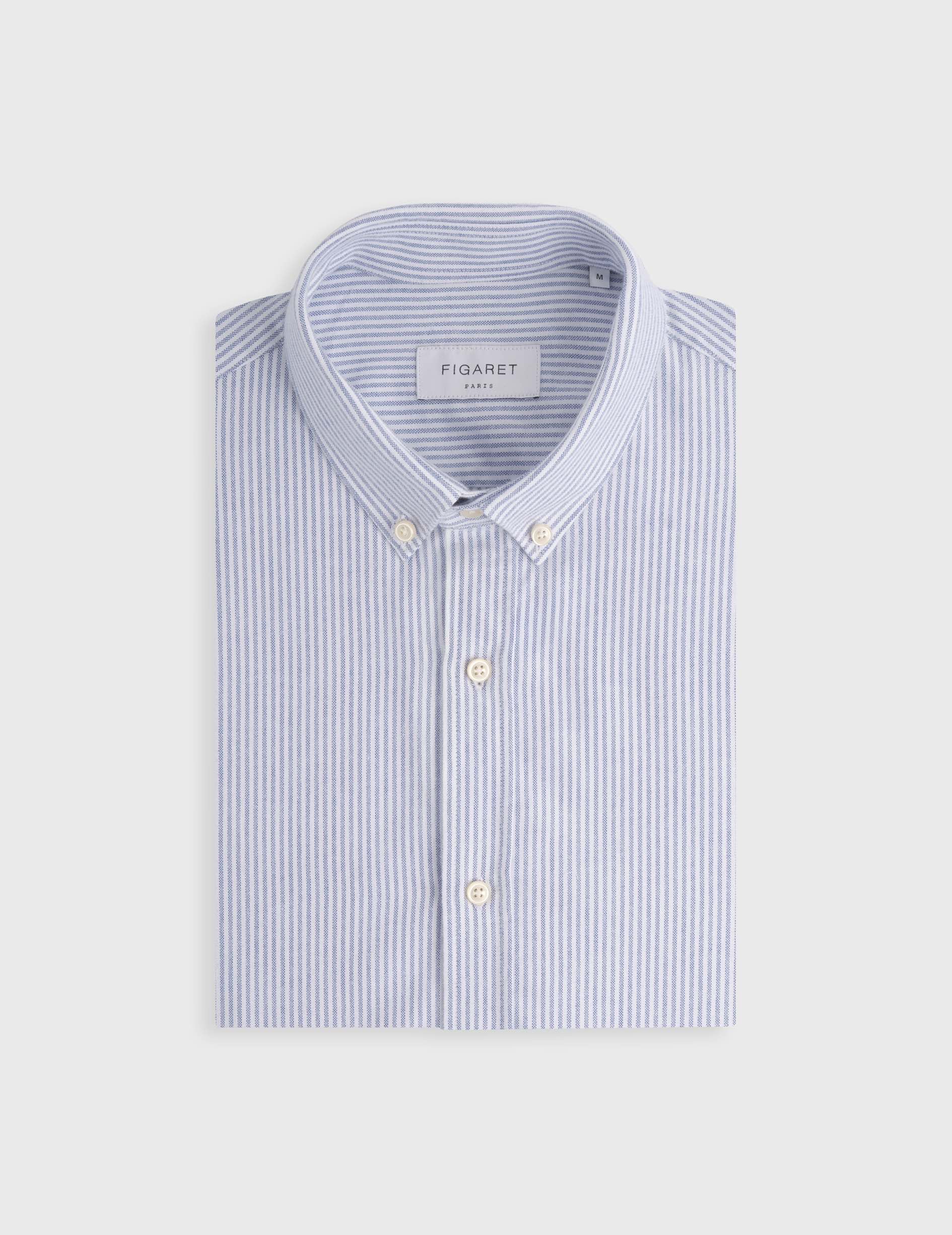 Chemise Gaspard rayée bleue - Oxford gratté - Col Américain