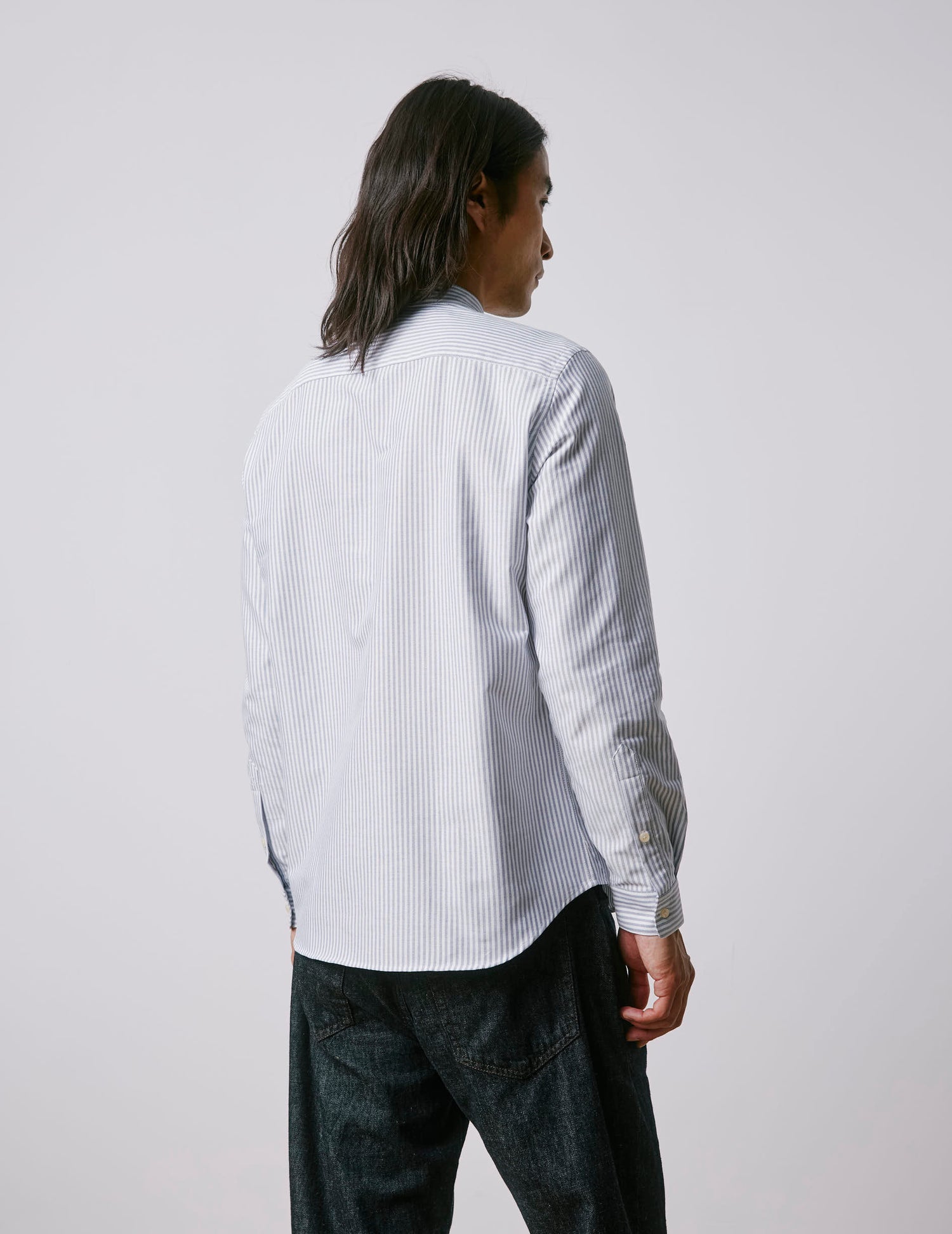 Chemise Herwin rayée bleu marine - Oxford - Col Officier#2