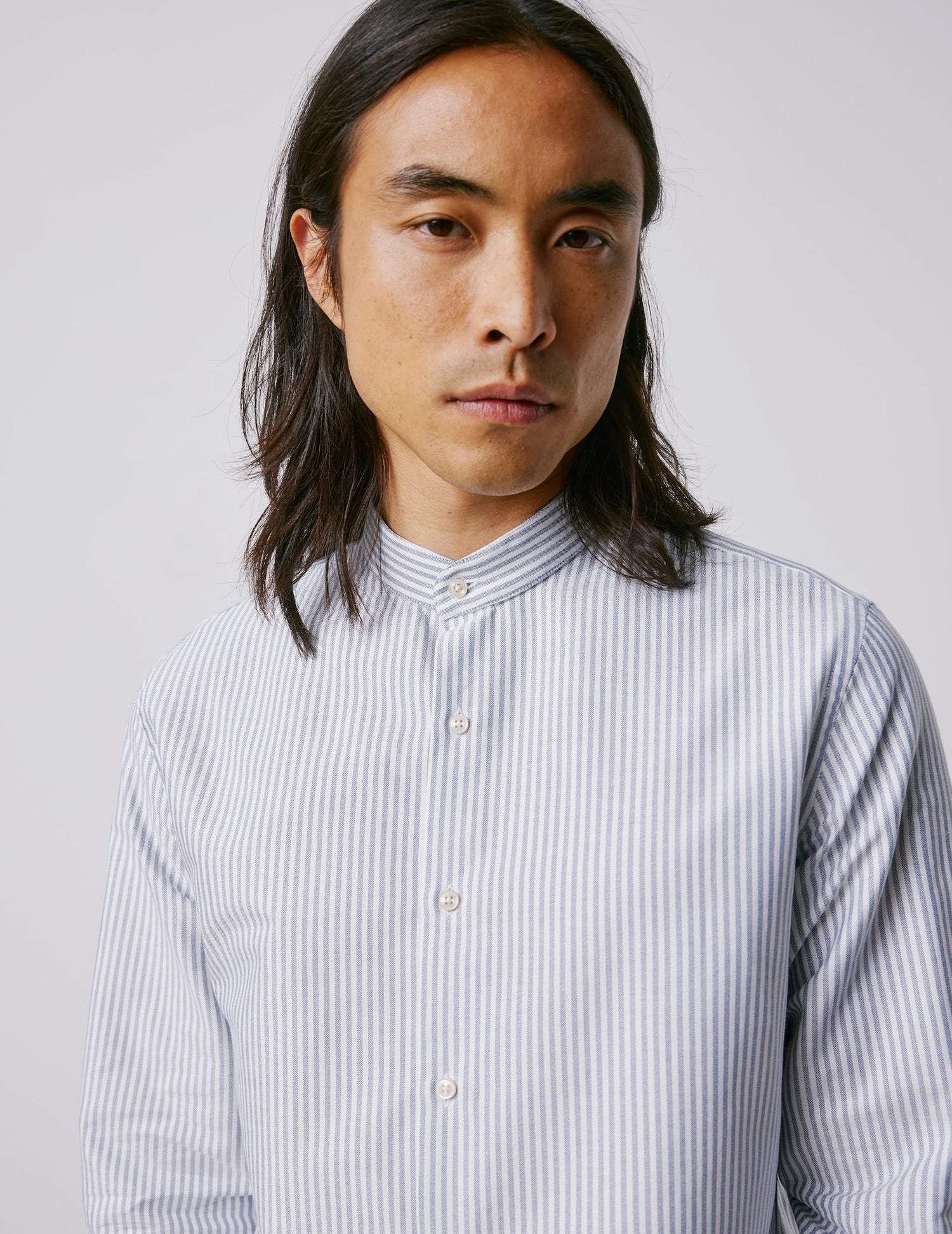 Chemise Herwin rayée bleu marine - Oxford - Col Officier