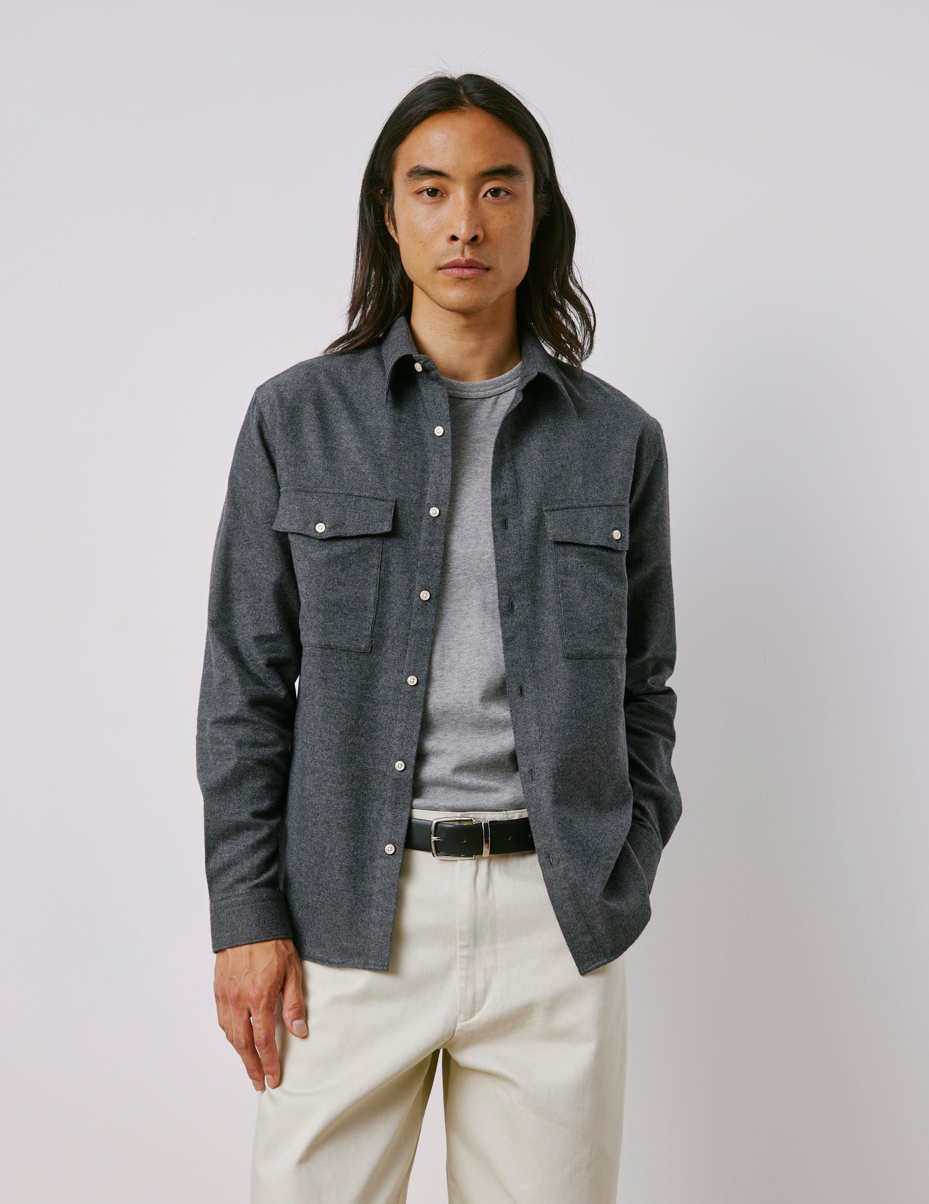 Chemise Irwin grise - Flanelle - Col Prodigieux