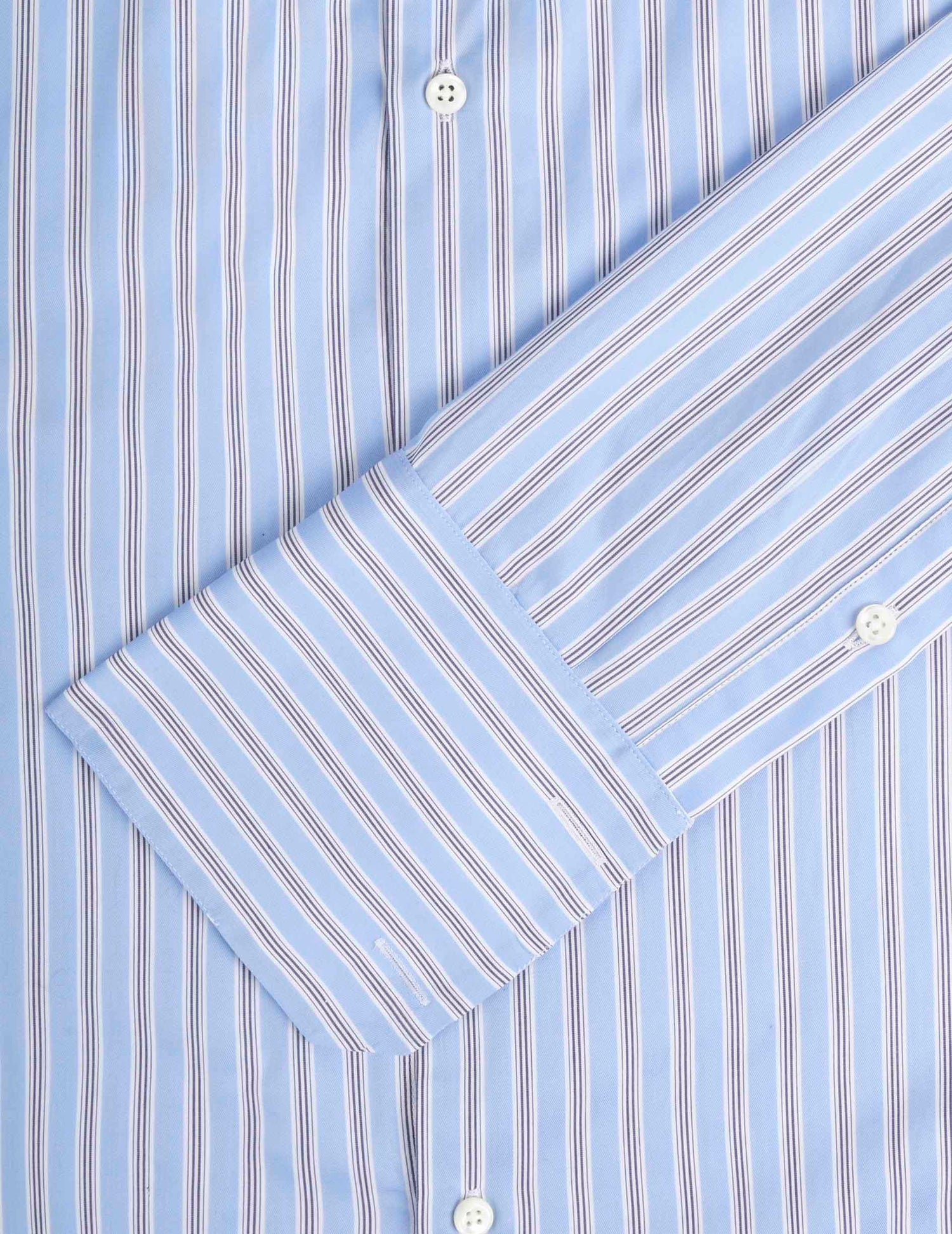 Chemise semi-ajustée rayée bleue - Twill - Col Italien - Poignets Mousquetaires#3