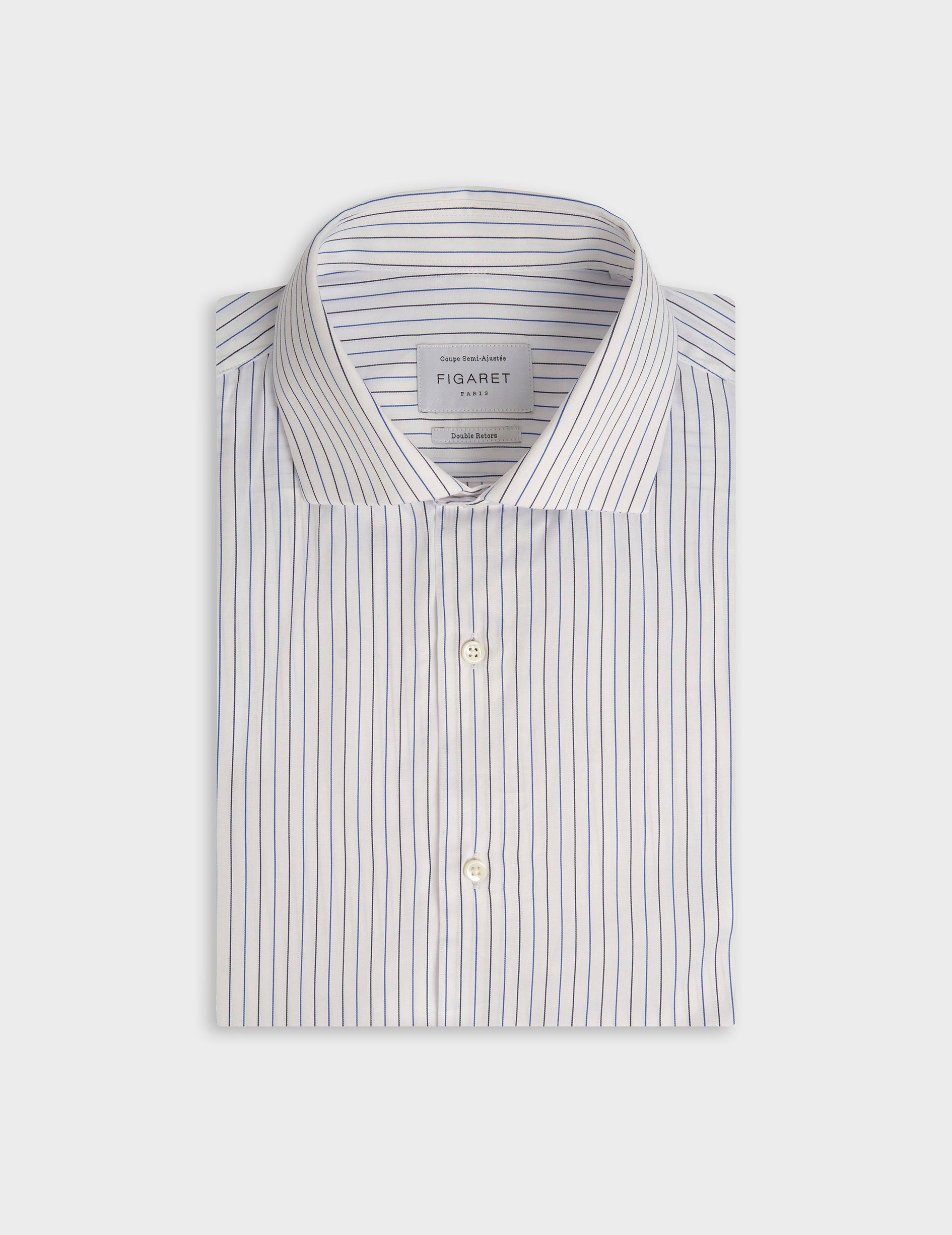 Semi-fitted navy striped shirt