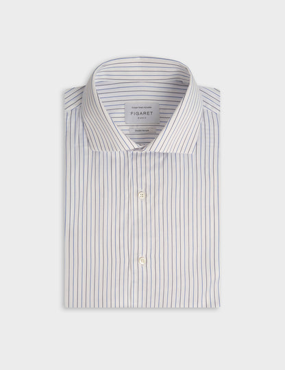 Semi-fitted navy striped shirt