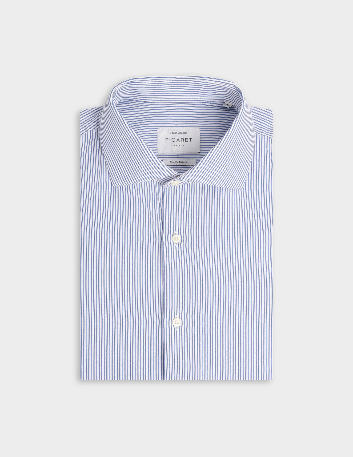 Chemise ajustée rayée bleue - Popeline - Col Italien