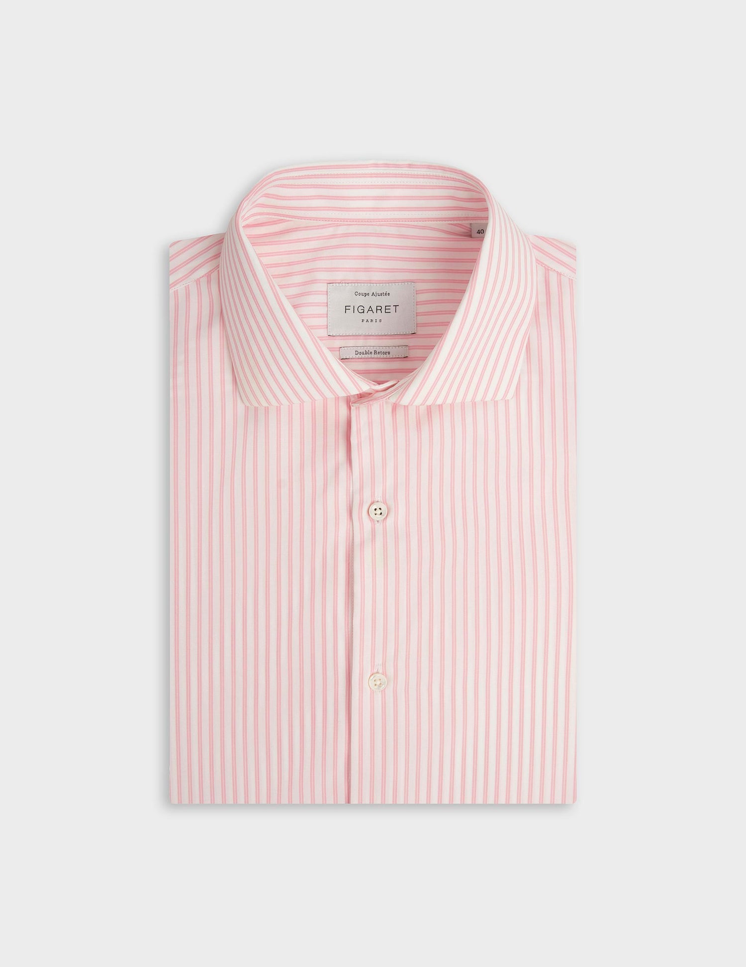 Chemise ajustée rayée rose - Popeline - Col Italien