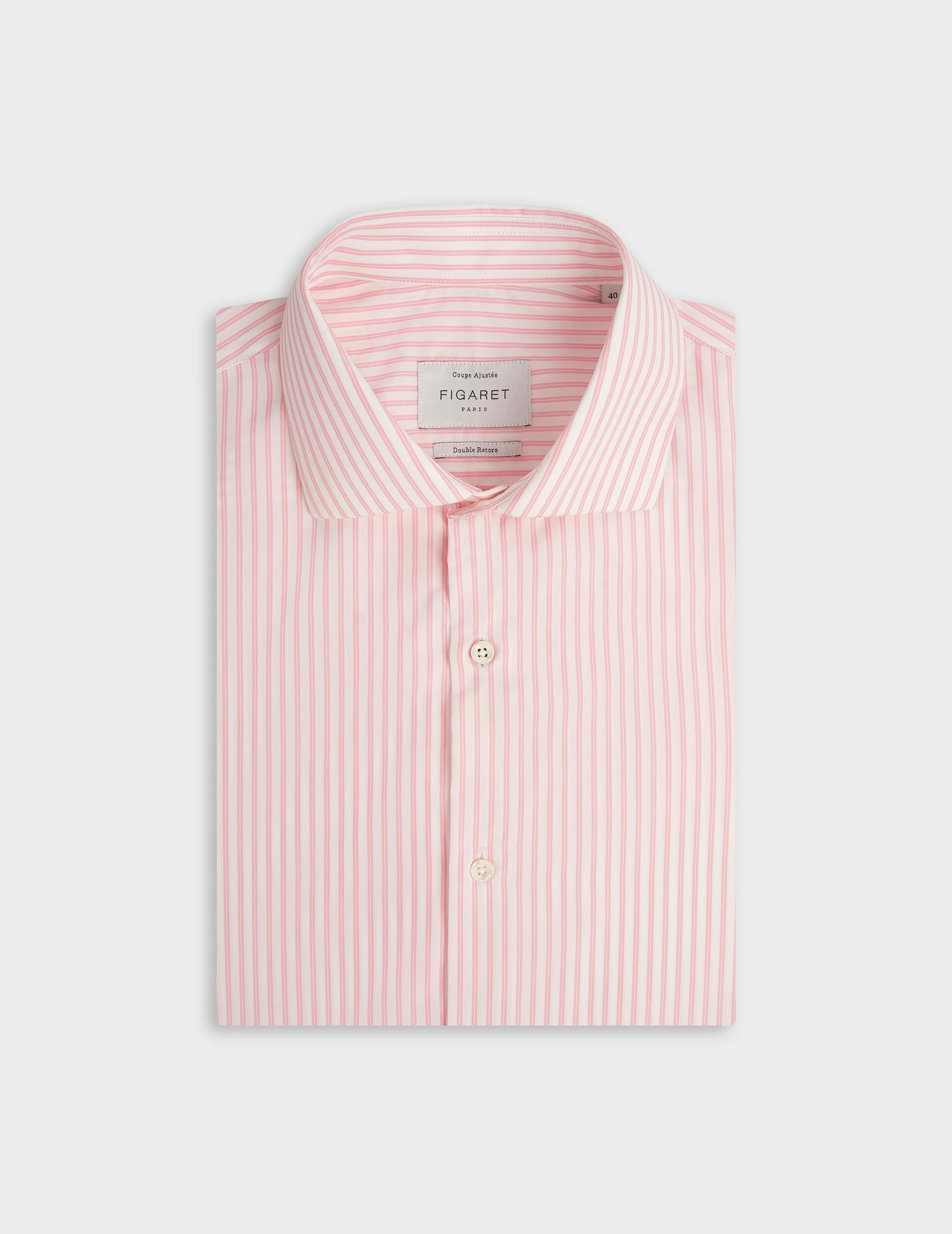 Chemise ajustée rayée rose - Popeline - Col Italien