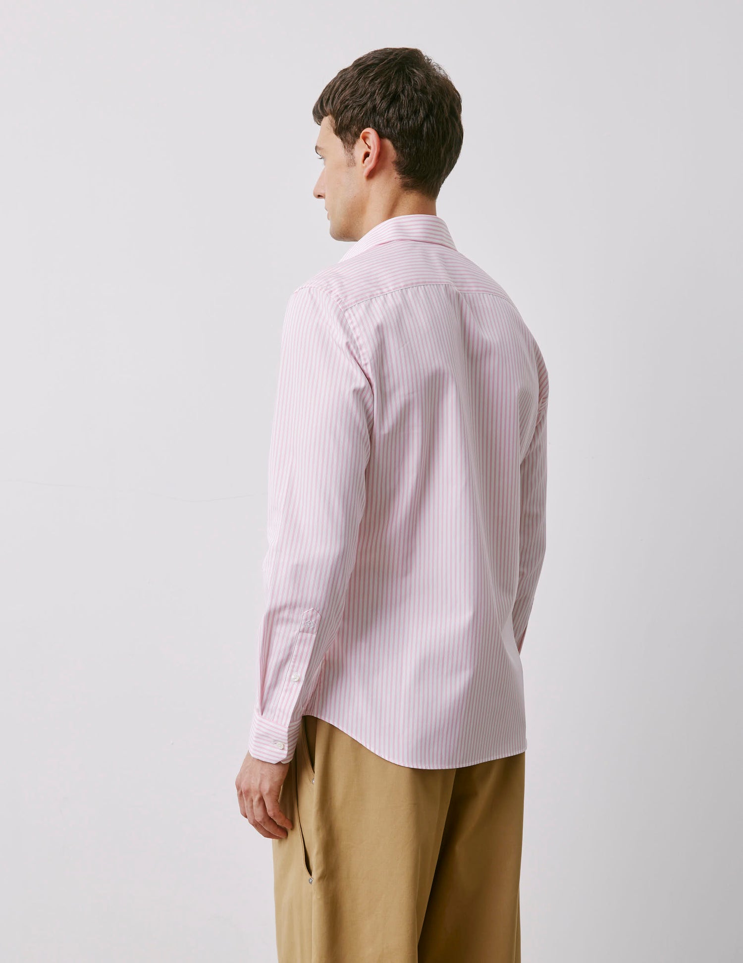 Chemise ajustée rayée rose - Popeline - Col Italien#4