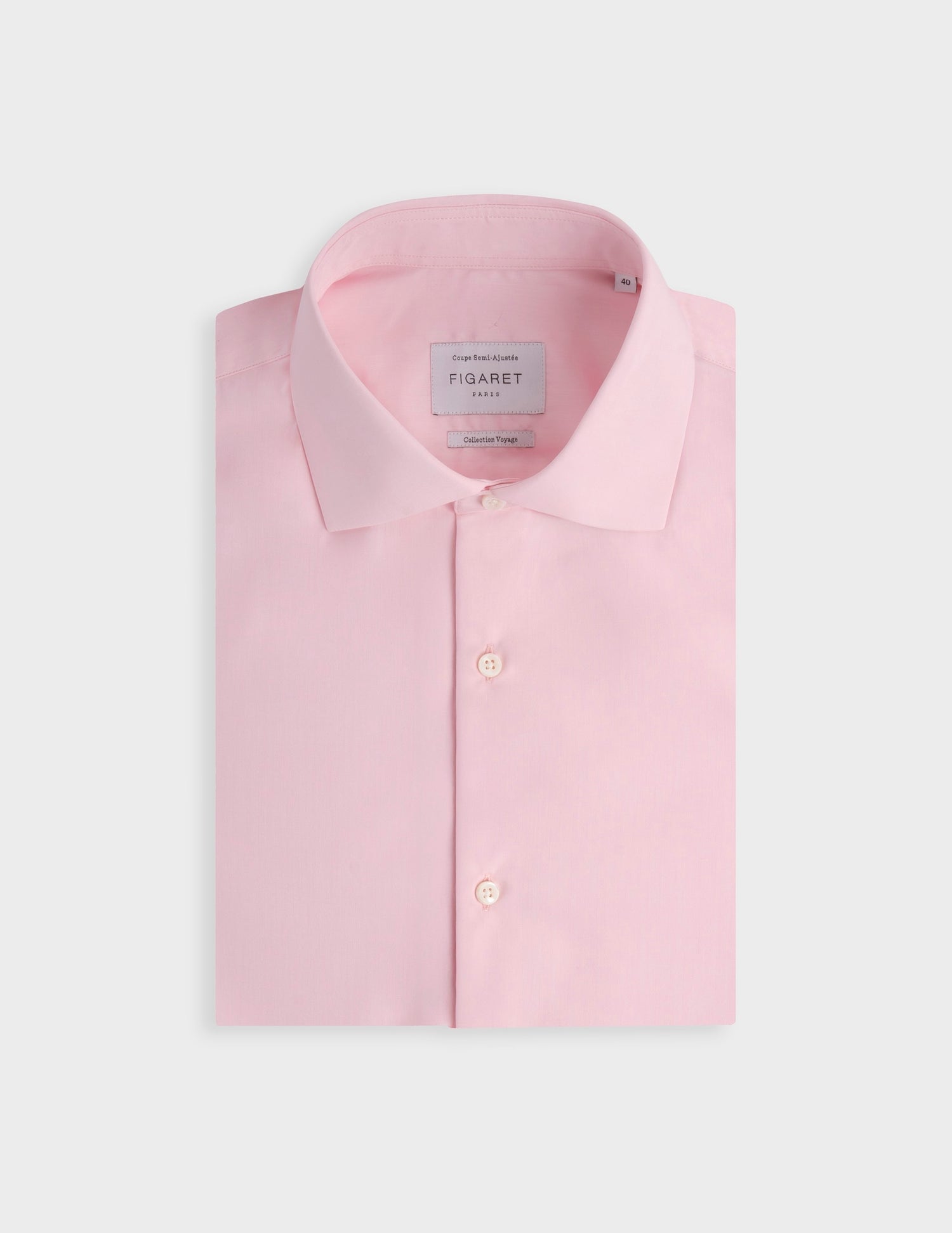 Chemise semi-ajustée Voyage rose - Popeline - Col Italien - Repassage facile