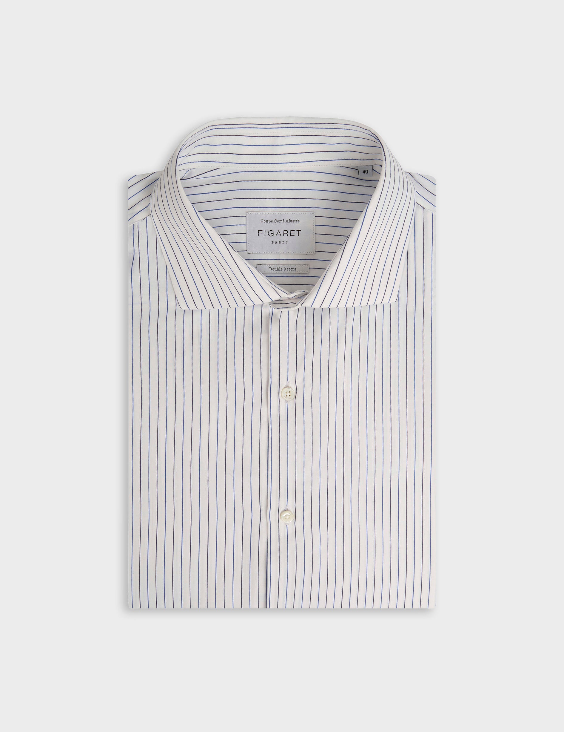 Semi-fitted navy striped shirt - Twill - Italian Collar