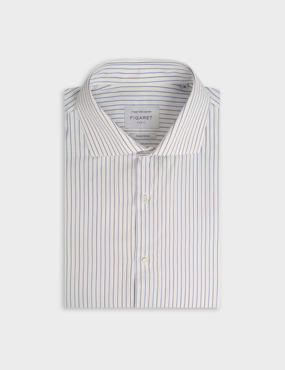 Semi-fitted navy striped shirt