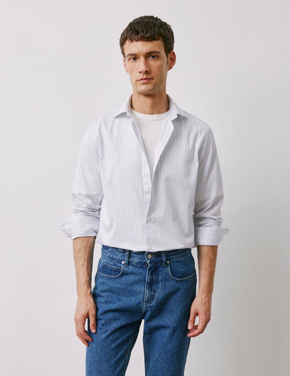 Semi-fitted navy striped shirt